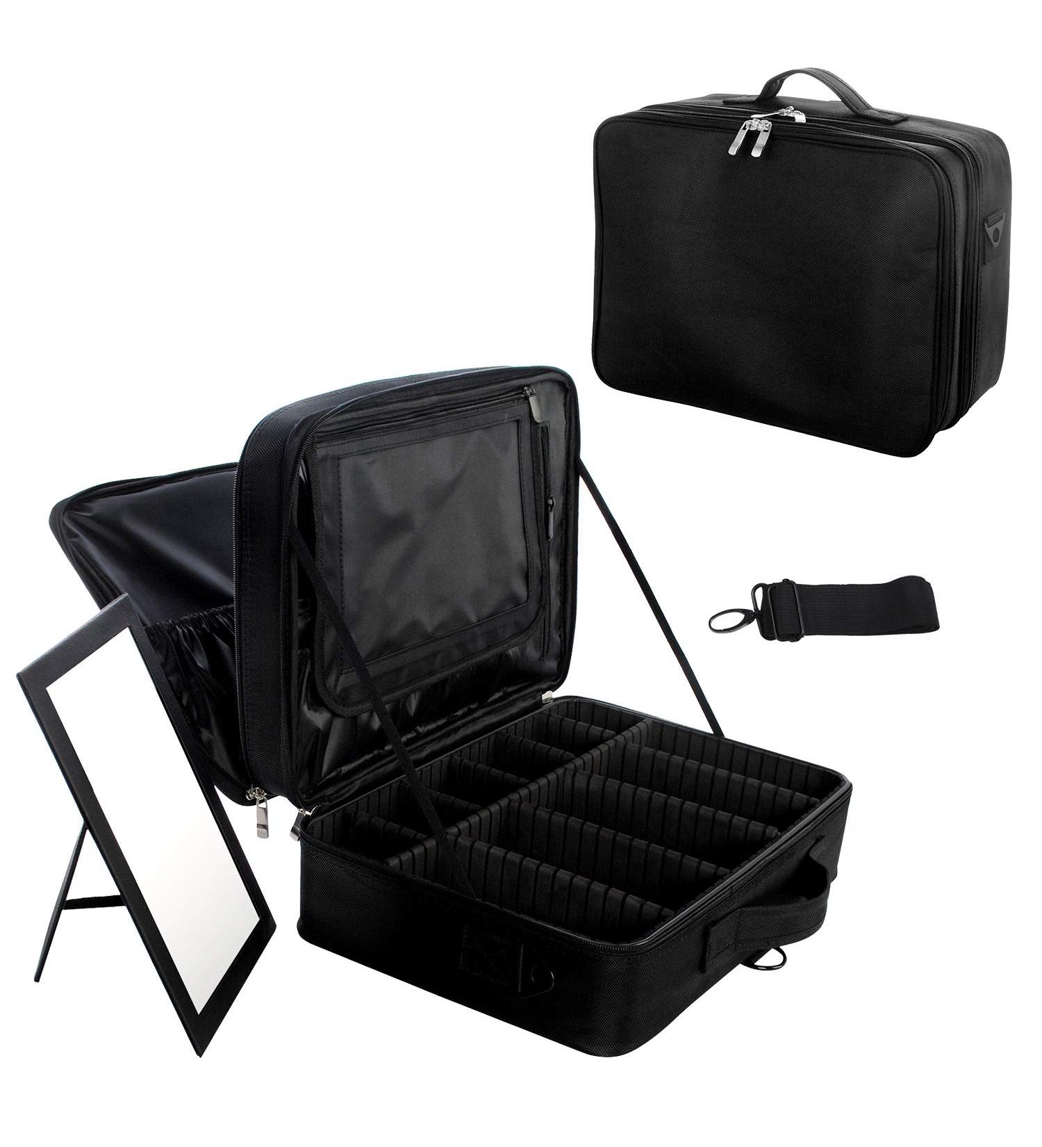 Professional Cosmetic Case & Makeup Bag - Travel Beauty Case with Mirror & Strap | Black 15x45x31.5cm - International Shipping Available - Buy Online on GoSupps.com