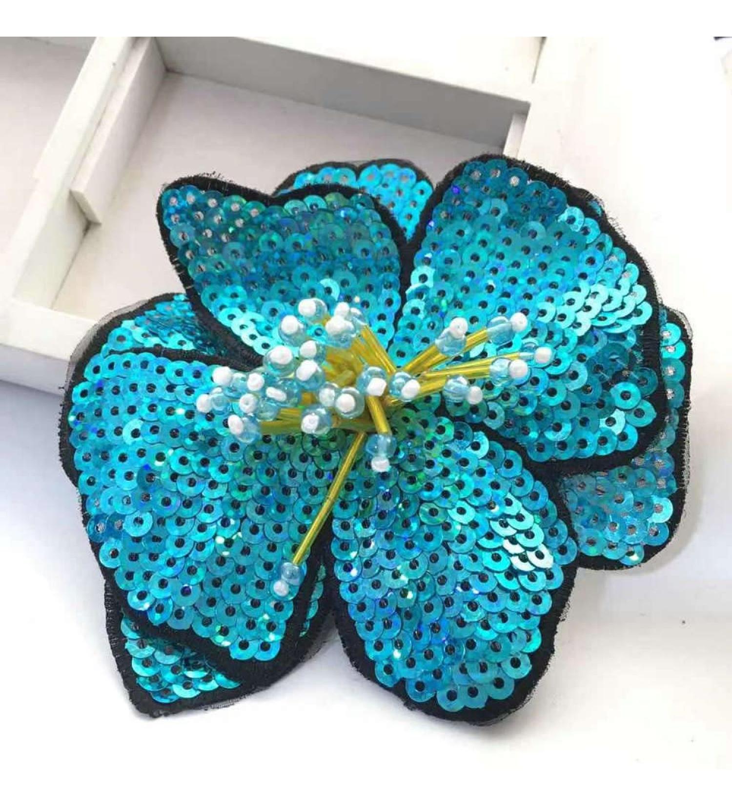 2pcs Sky Blue Sequins Flower Beaded Patches - DIY Sew On Embroidered Patch Applique - Buy Online on GoSupps.com