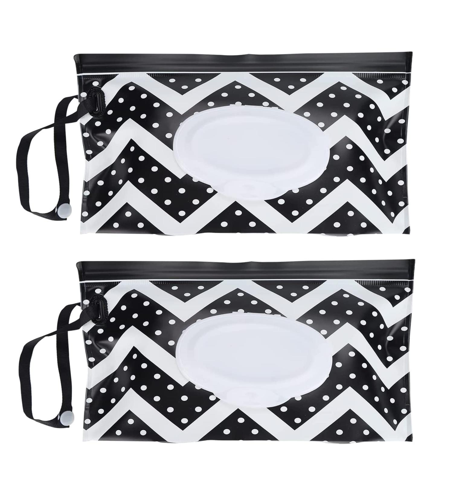 2 Pcs Baby Wipes Dispenser Black | Reusable Wet Wipe Bag for On-the-Go | Home and Office Wet Wipes Container - Buy Online on GoSupps.com