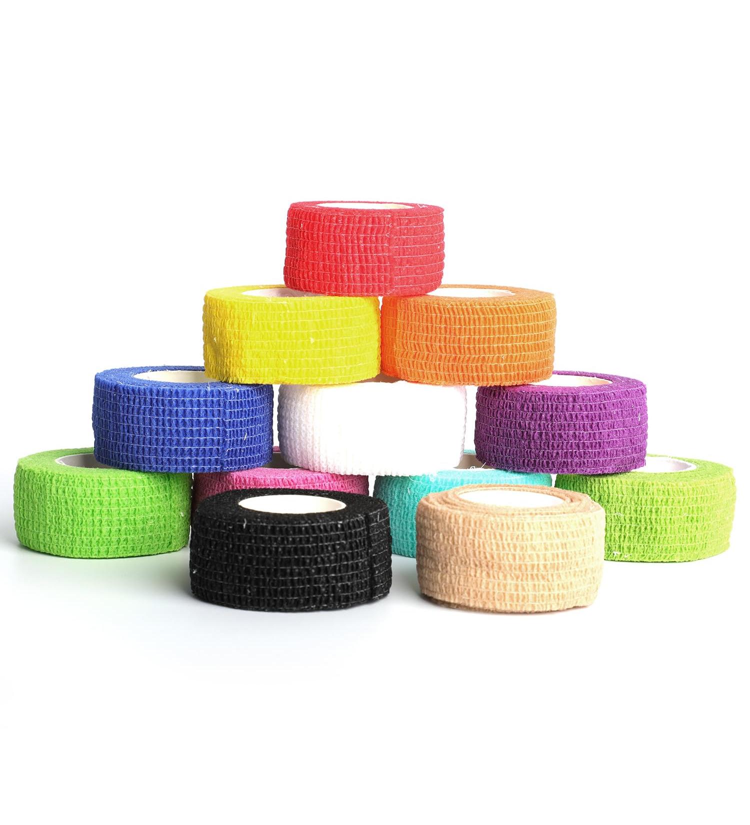 Self Adhesive Bandage Wrap - 12 Rolls Vet Tape Athletic Non-Woven Bandages for Thumb Wrist Ankle & Finger - 12 Colors - Buy Online on GoSupps.com