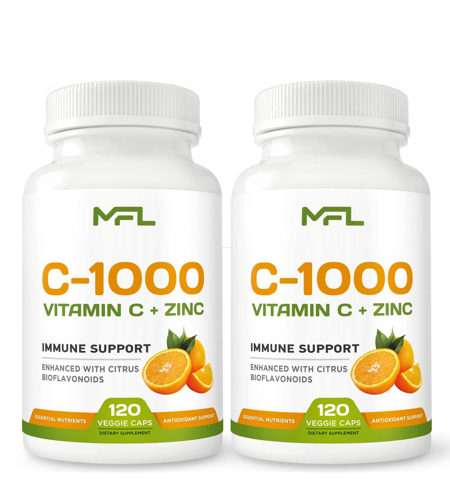 MUSCLE FOOD LABS (2 Pack) MFL Vitamin C + ZINC | C - 1000 | VIT C 1 000mg | Zinc 25mg | Citrus Bioflavonoids 25mg | Non-GMO & Gluten Free - Buy Online on GoSupps.com
