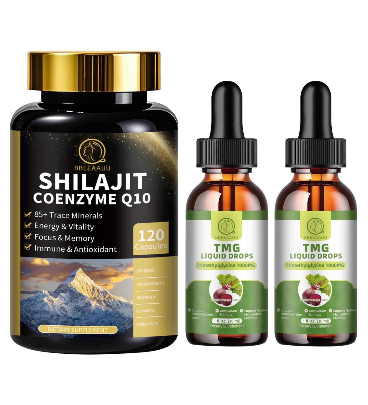 BBEEAAUU TMG (Trimethylglycine) Supplement Liquid Drops & Shilajit Capsules with Sea Moss - Buy Online on GoSupps.com