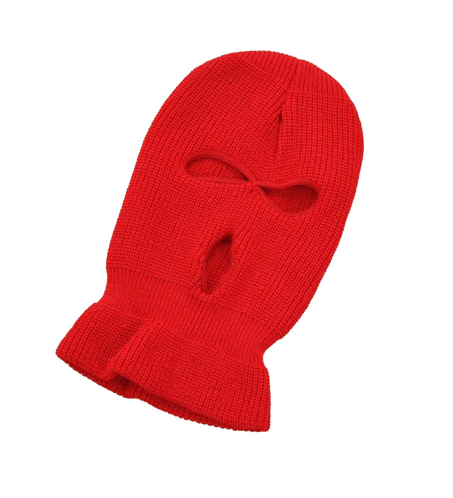 Famkit 3-Hole Knitted Full Face Cover - Windproof Winter Hood for Skiing & Cycling | Red - Buy Online on GoSupps.com