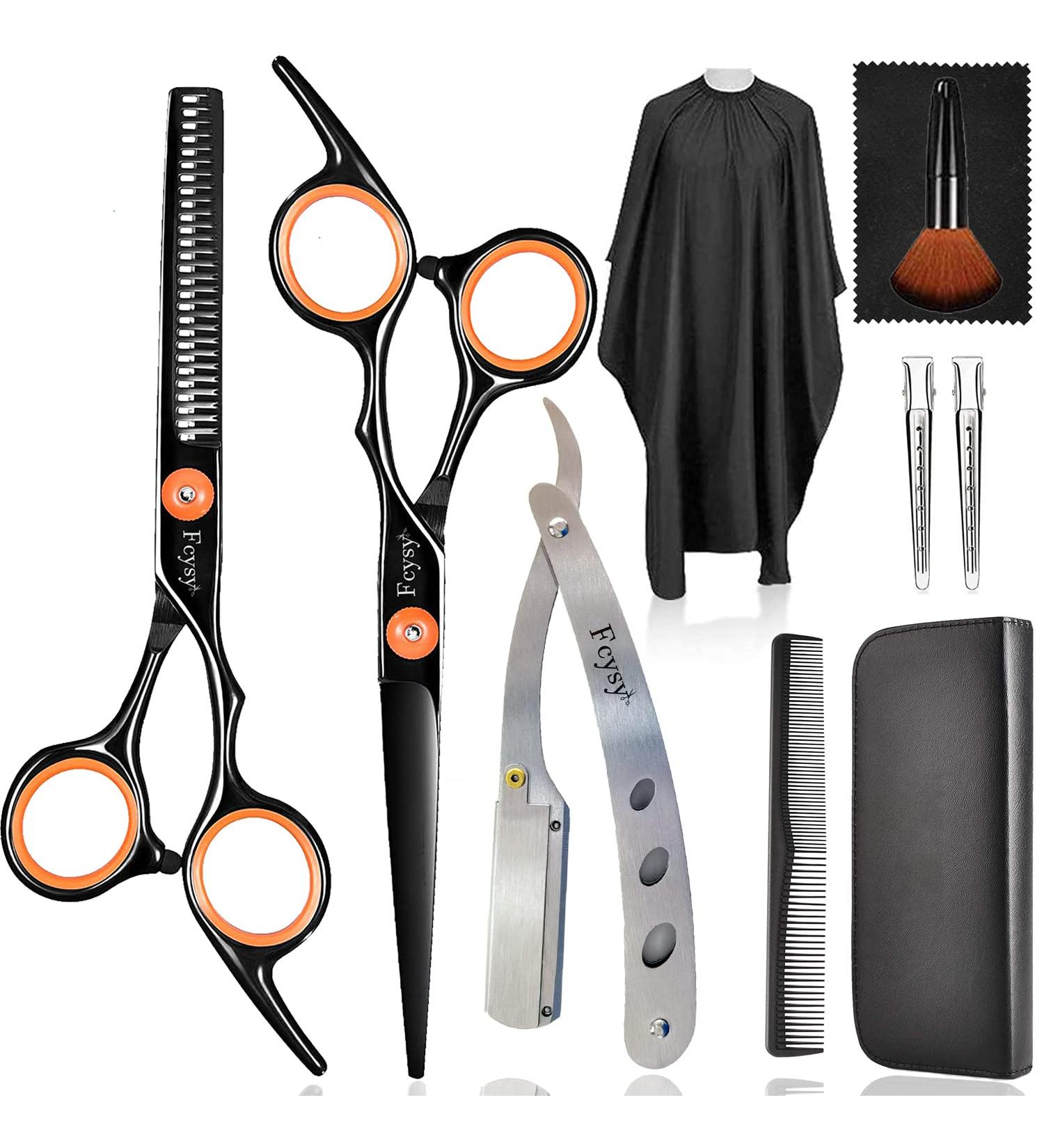 Effy Professional Hair Cutting Scissors Kit - 10 PCS Hairstylist Set | Hairdressing Shears for Men Women & Pets - Salon Quality Trimmers in Orange & Black - Buy Online on GoSupps.com