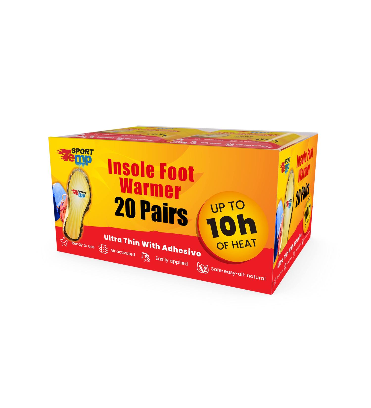 20 Pairs of Adhesive Insole Foot Warmers - Up to 10 Hours of Heat - Ultra Thin & All Natural - Odorless Hot Insole Warmers for Sport Temp - Buy Online on GoSupps.com