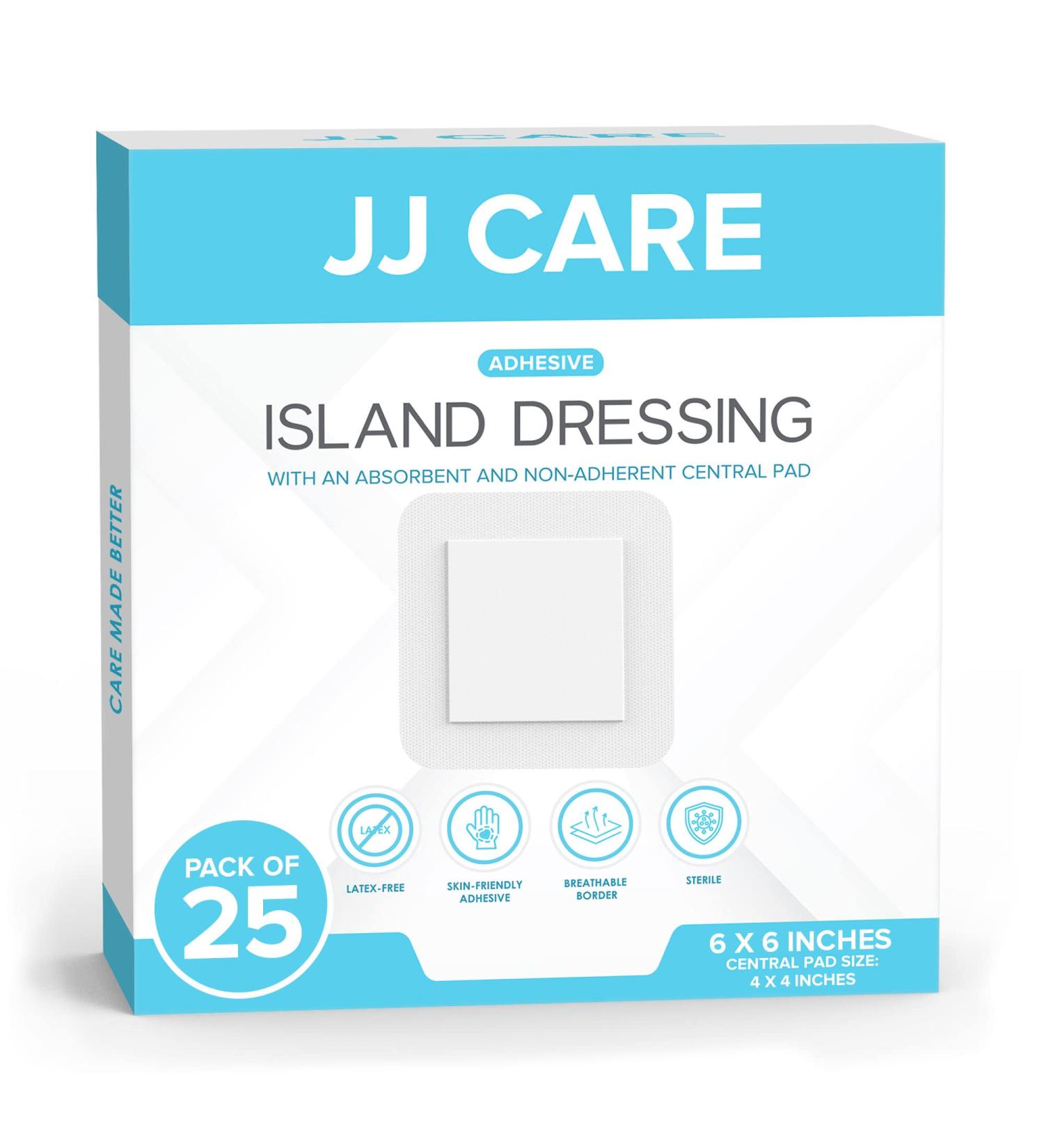 JJ CARE Adhesive Island Dressing 6x6 - Pack of 25 | Sterile Bordered Gauze Dressing | Highly Absorbent Non-Stick Pad | Breathable & Individually Wrapped - Buy Online on GoSupps.com