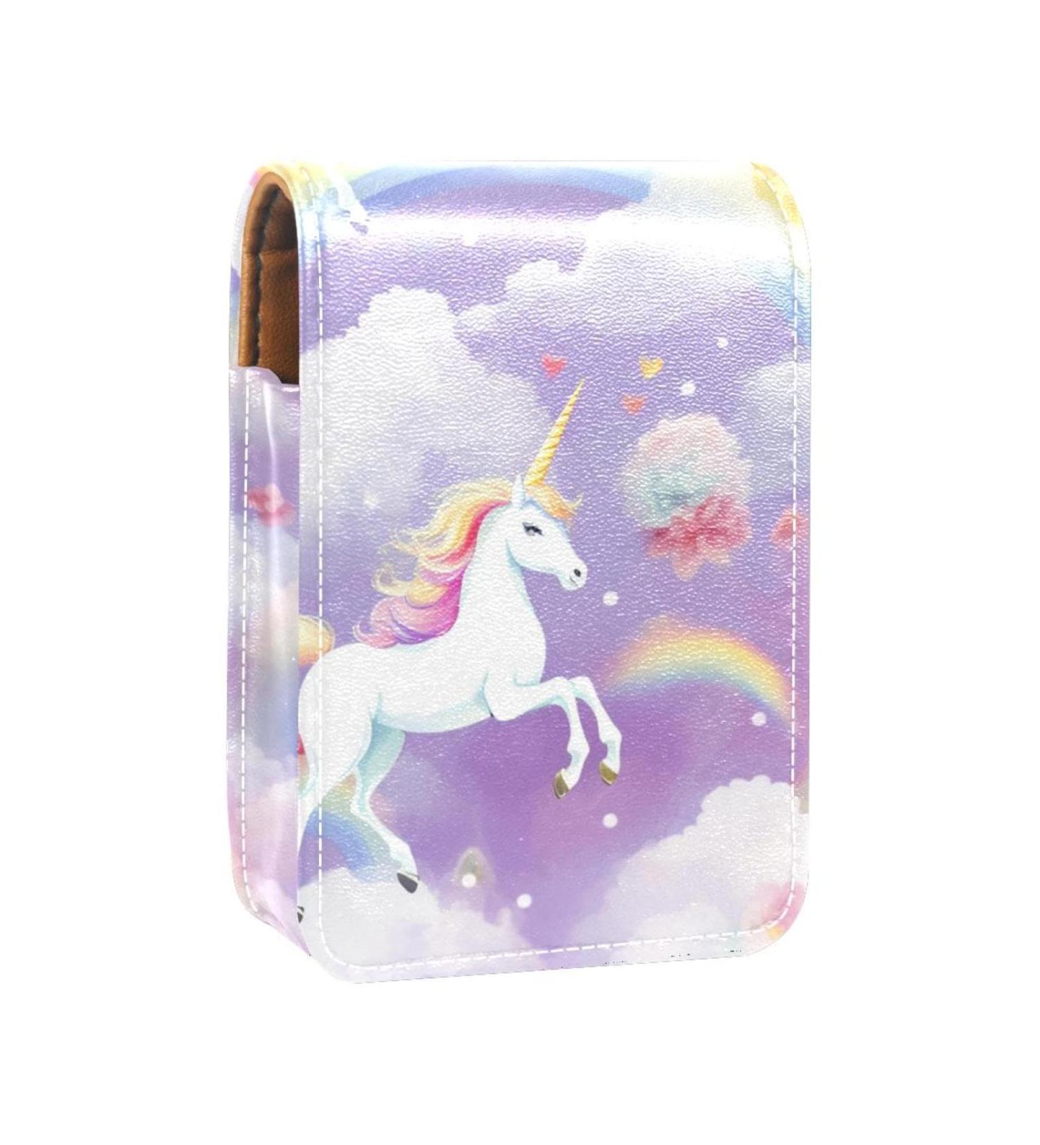Travel Lipstick Organizer Case | Portable Makeup Bag with Mirror | Cloud Rainbow & Unicorn Design | Shop Internationally - Buy Online on GoSupps.com