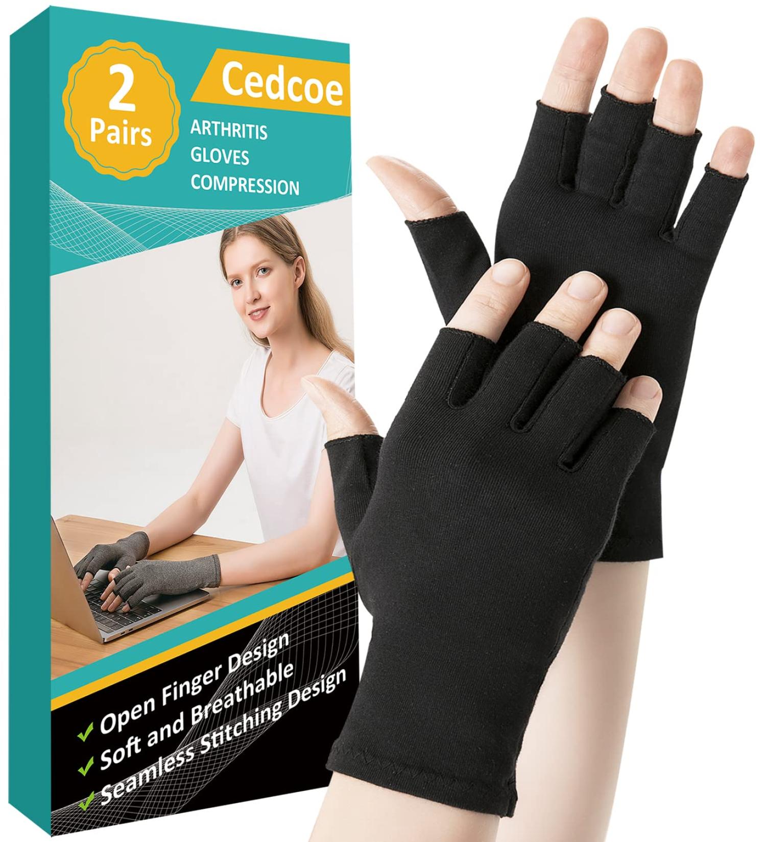 2 Pairs Arthritis Gloves Fingerless Compression Gloves for Relieve Rheumatoid Arthritis Osteoarthritis Carpal Tunnel Joint Pain for Women and Men to Daily Work (Black Large) Black Large - Buy Online on GoSupps.com