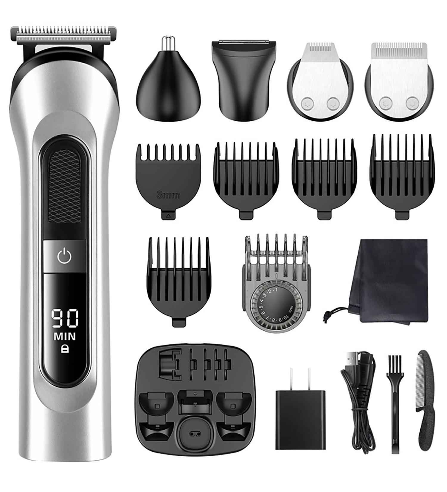 Pro Hair Clipper 5 in 1 Hair Trimmer Cordless Hair Clipper Rechargeable Men's Body Shaver LCD Screen Grooming Kit - Buy Online on GoSupps.com
