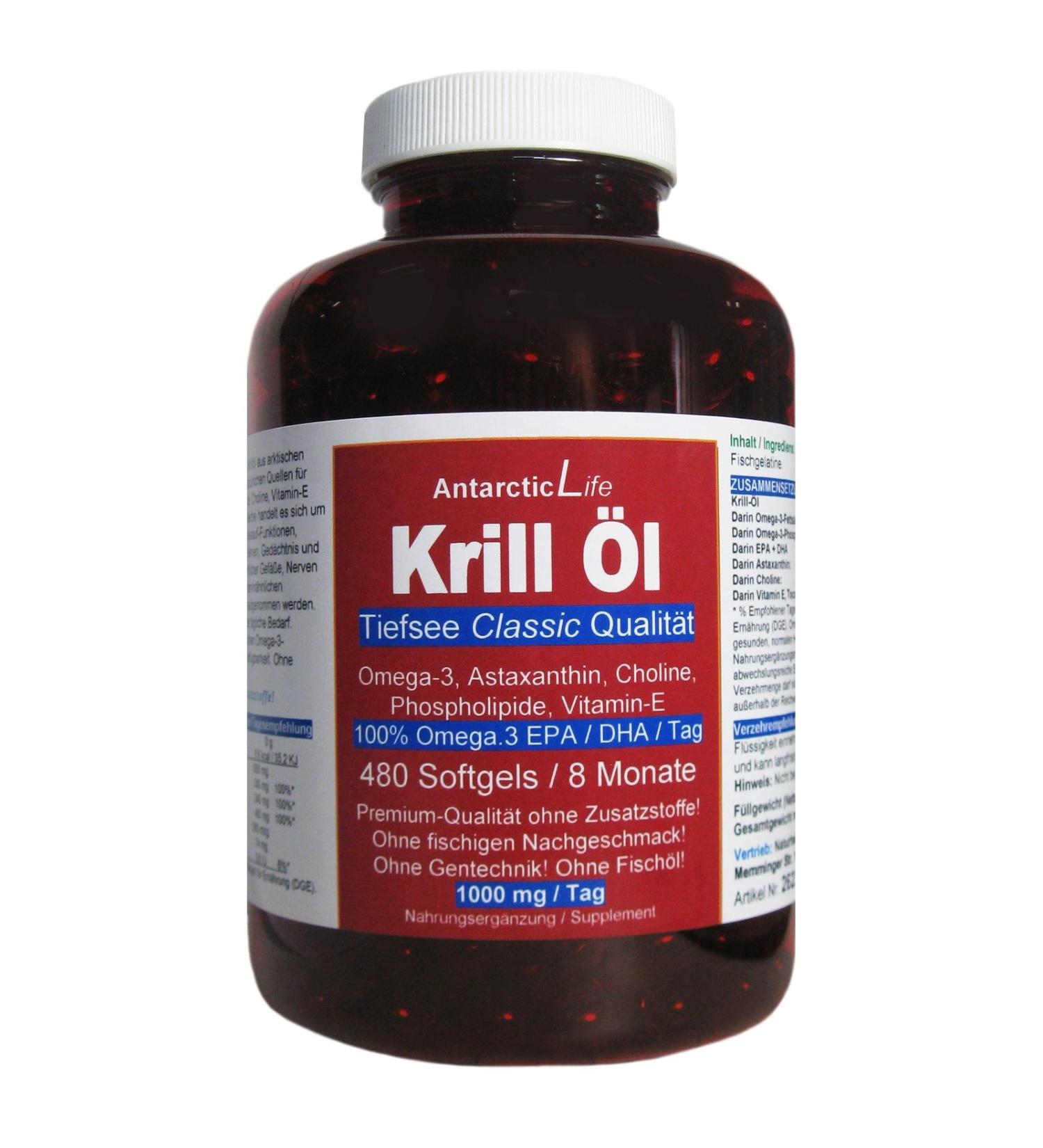 Krill Oil Capsules Omega 3 - Antarctic 480 Softgels with EPA DHA Astaxanthin Antioxidants & Vitamin E - No Fish Oil No Additives | Antarcticlife Deep Sea Classic - Buy Online on GoSupps.com