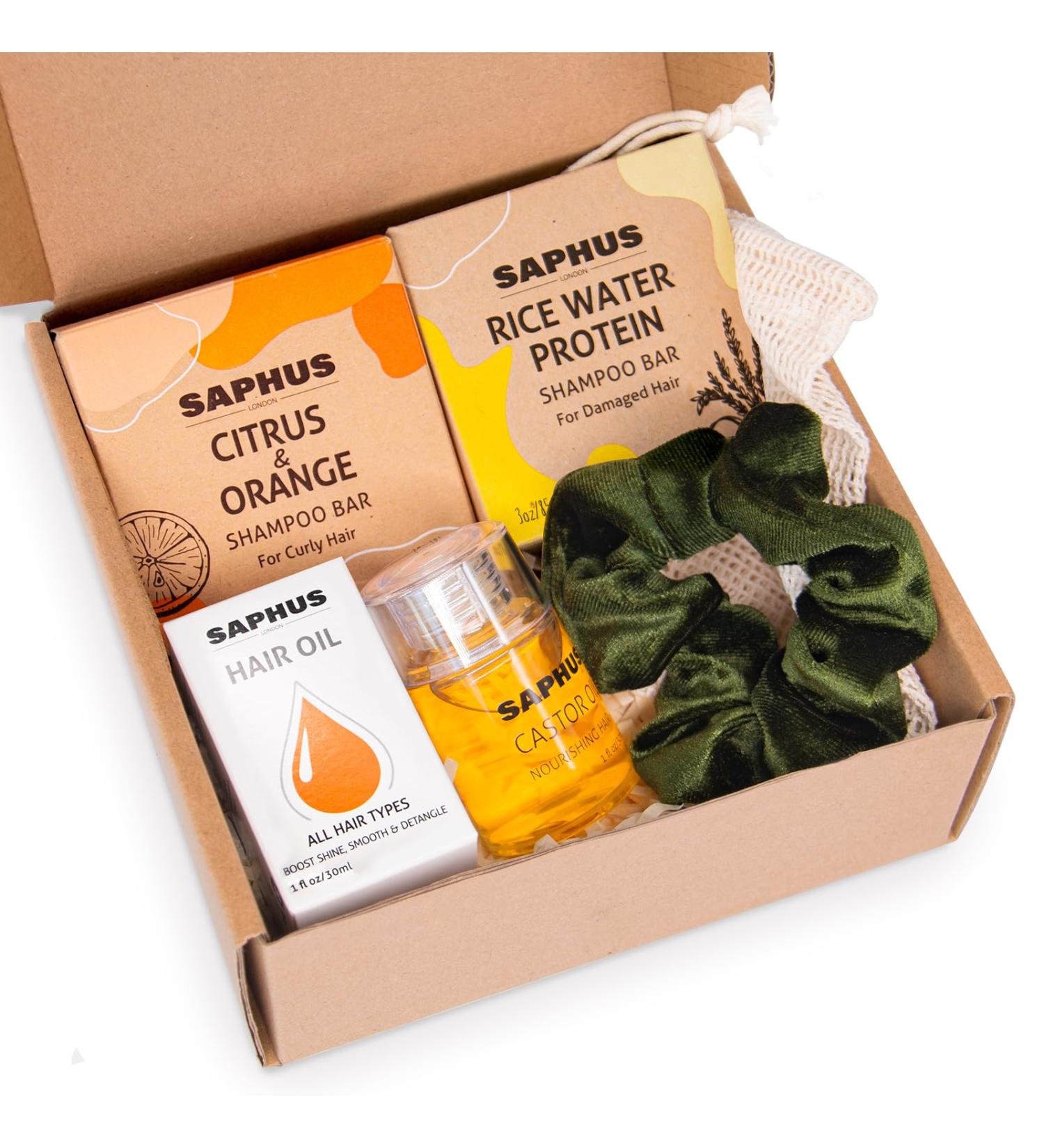 Hair Care Gift Set - 2 Shampoo Bars Hair Oil & Scrunch - Nourish & Style Your Hair - Buy Online on GoSupps.com