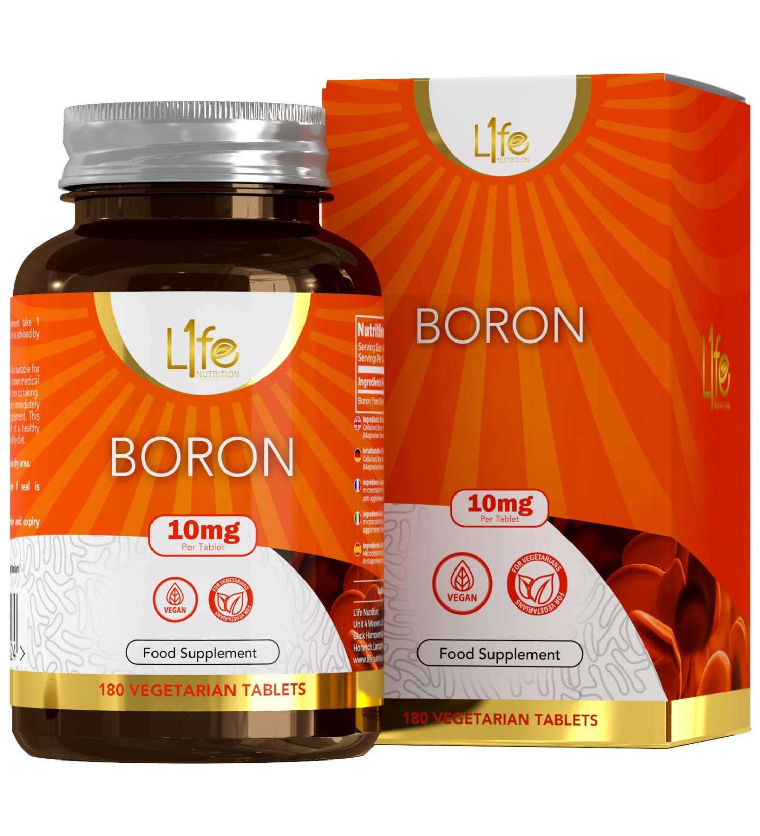 High-Dose Vegan Boron Tablets | 180 Count | 10mg Boron | Allergen-Free Gluten-Free Milk-Free | Made in ISO-Certified UK Facilities - Buy Online on GoSupps.com