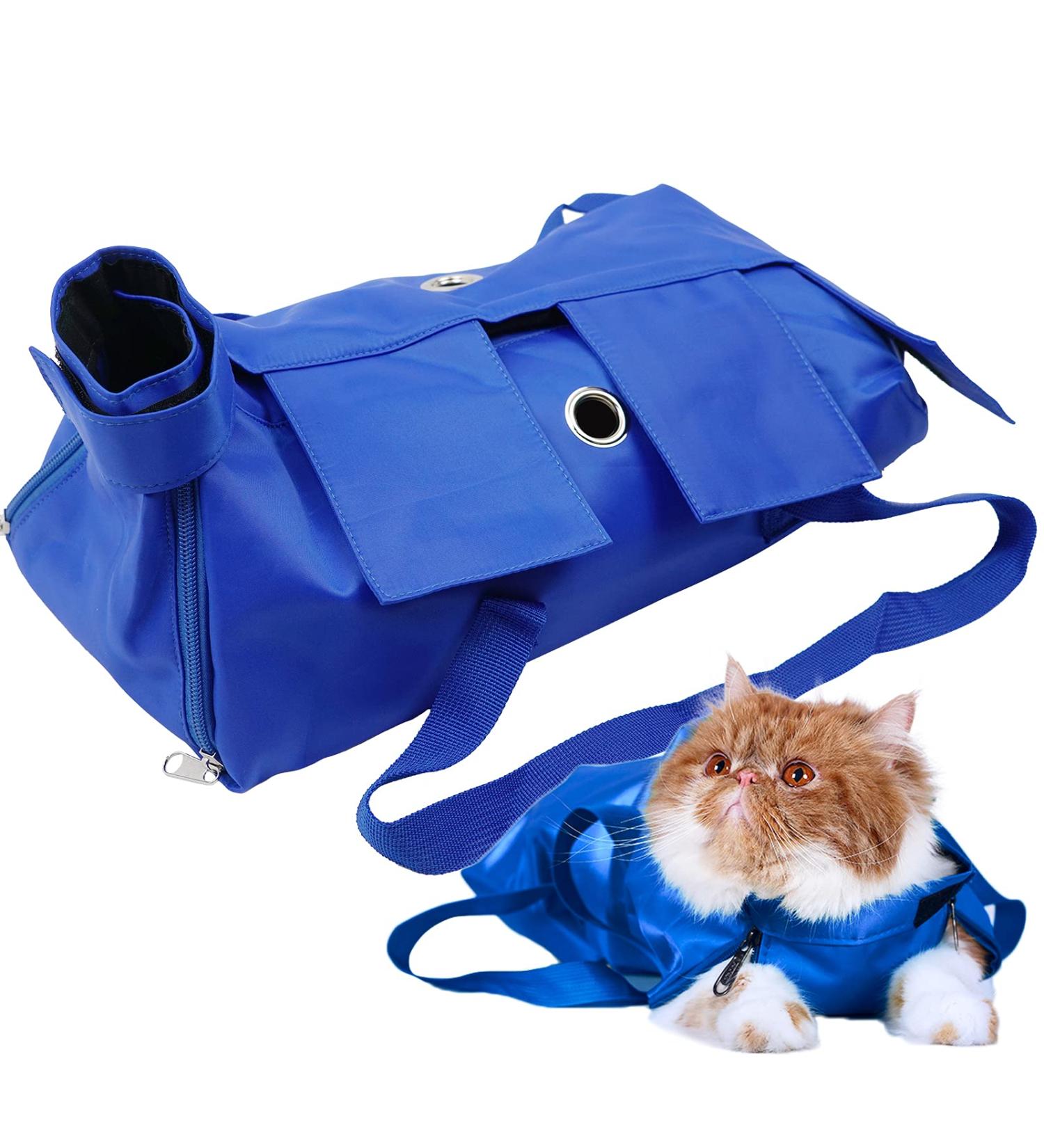 Kukaster Pet Cats Restraint Bag | Medium Blue | Nail Trimming & Grooming | Anti-Scratching | Veterinary & Home Use - Buy Online on GoSupps.com