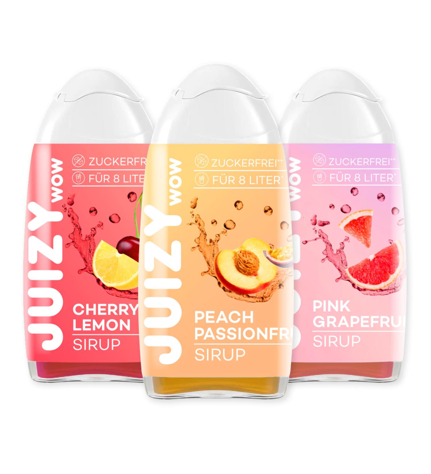 Shop Juizy WoW Sugar-Free Syrup 3 x 65ml Bundle | Zero Calorie Vegan Beverage | Pink Grapefruit Cherry Lemon Peach PassionFruit | Up to 36L Natural Flavor - Buy Online on GoSupps.com