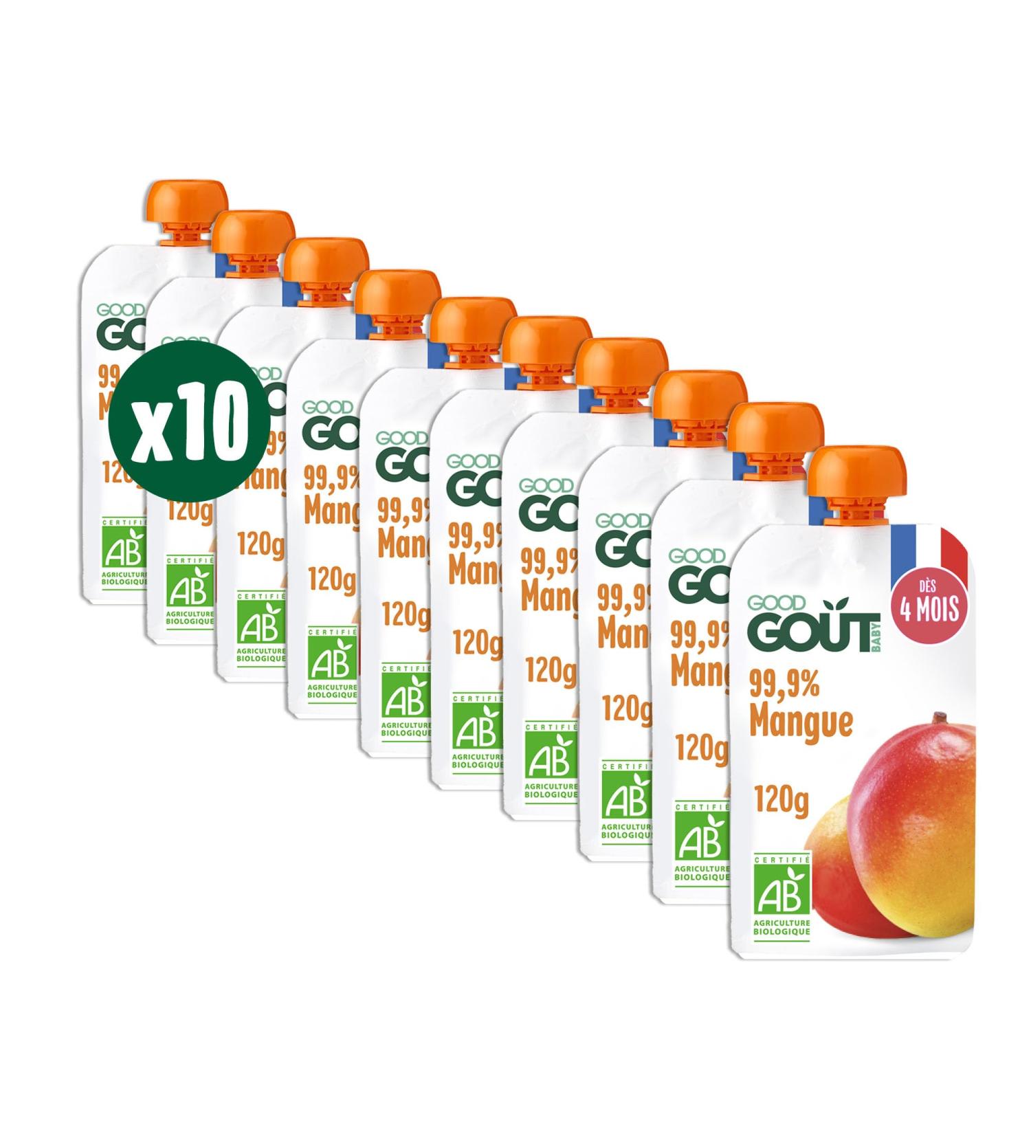 GOOD GO T - Mango Bottles - Baby Pur e - From 4 Months - 99.9% Mango - 100% Organic - No Added Sugars* - Made in France - 10x120g - Buy Online on GoSupps.com