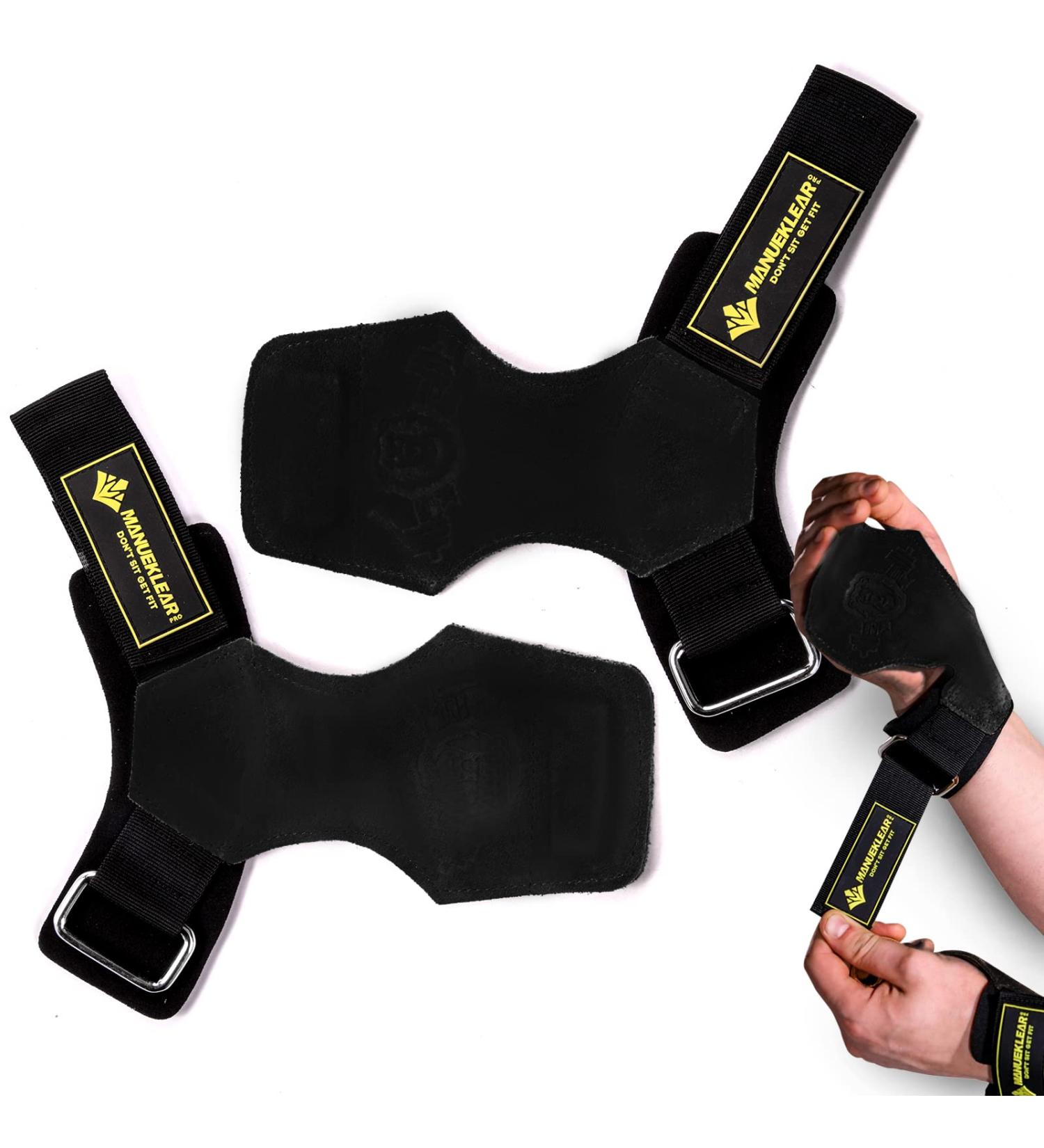 MANUEKLEAR Leather Weightlifting Wrist Straps - Black | Cushioned Wrist Loop for Deadlifts, Powerlifting, Heavy Shrugs | Men/Women - Buy Online on GoSupps.com