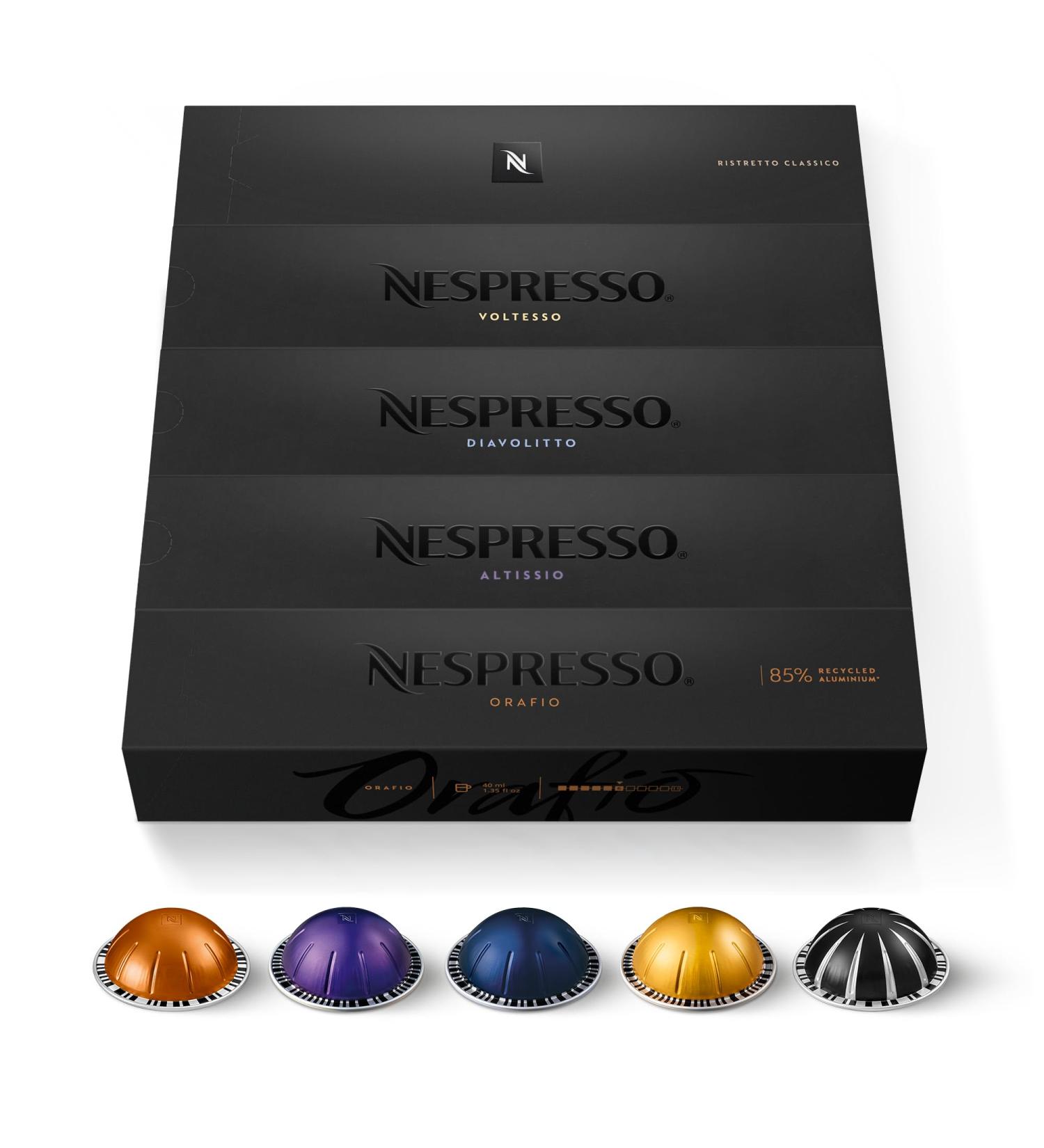 Nespresso Vertuo - Bundle 50 Capsules de Caf - Espresso Torr faction Moyenne Intense - 10x Orafio 10x Altissio 10x Diavolito 10x Voltesso 10x Ristretto - Buy Online on GoSupps.com