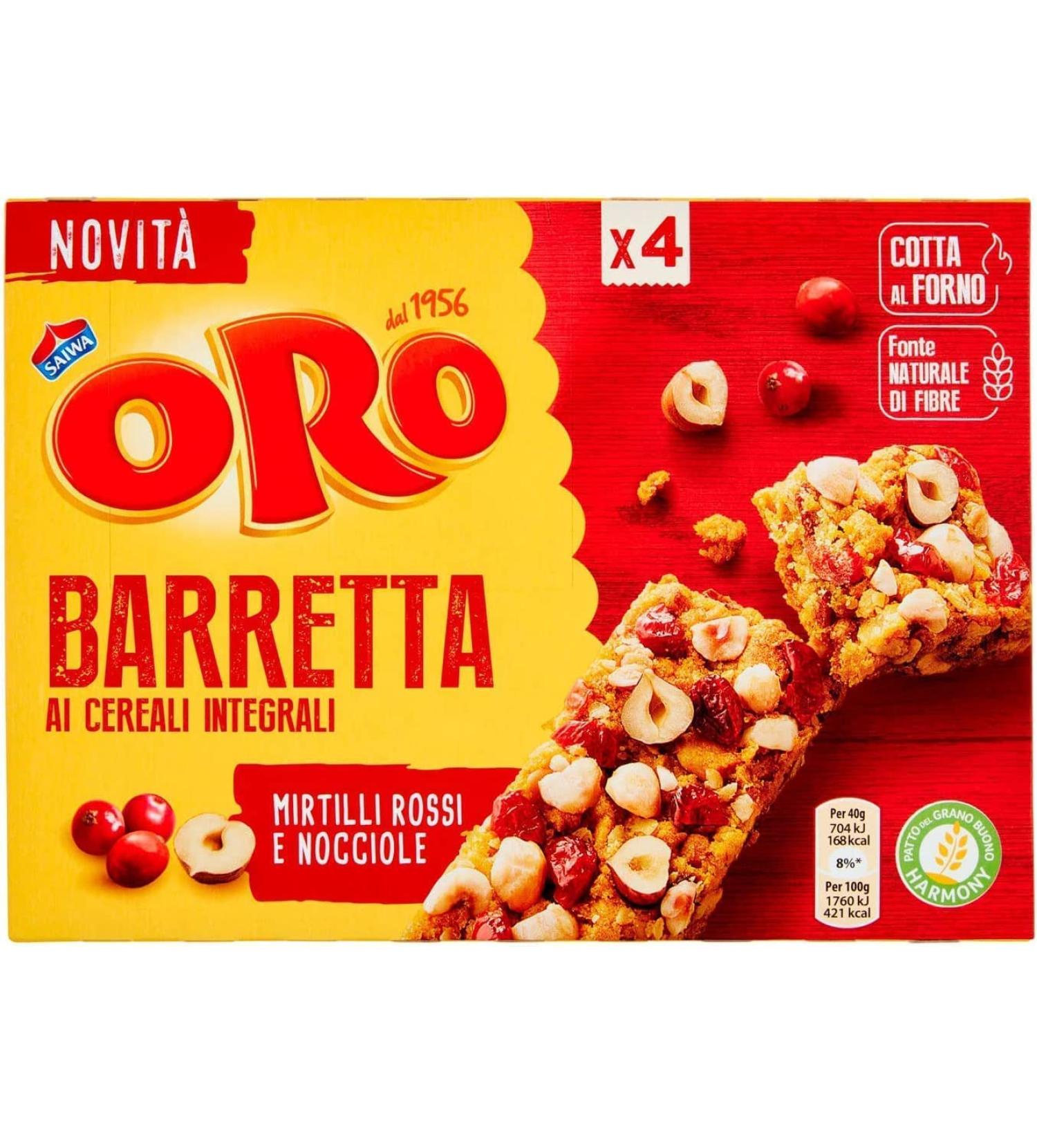 Oro Saiwa Whole Grain Bars with Cranberries and Hazelnuts 160g Pack of 6 - Buy Online on GoSupps.com