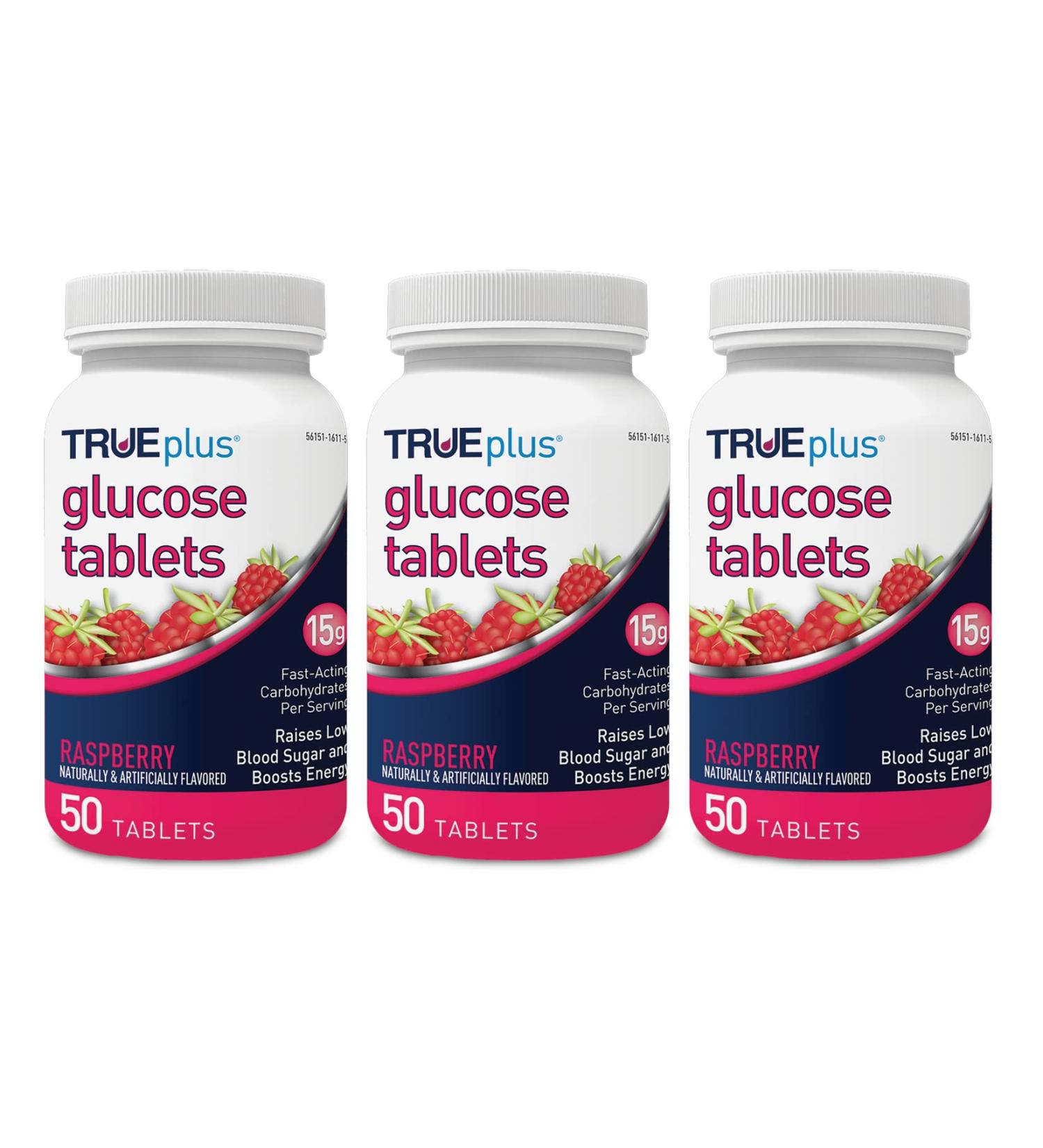 TRUEplus Raspberry Glucose Tablets - 50ct Bottle, 3 Pack - 150 Count - Buy Online on GoSupps.com
