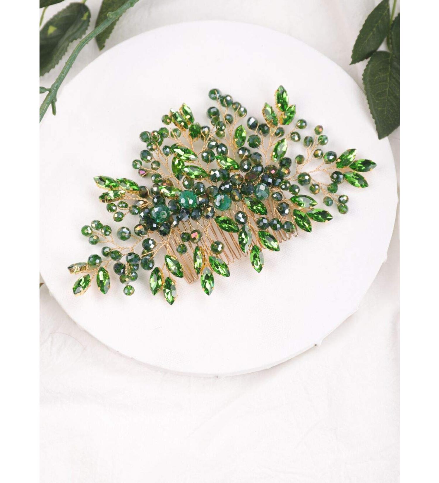 Deniferymakeup Emerald Green Bridal Wedding Comb Gift for Bride Hair Wedding Crystal Comb Hair Piece Vine Green Bridal Comb Wedding Hair Pieces Bridesmaid Comb Hair Green - Buy Online on GoSupps.com