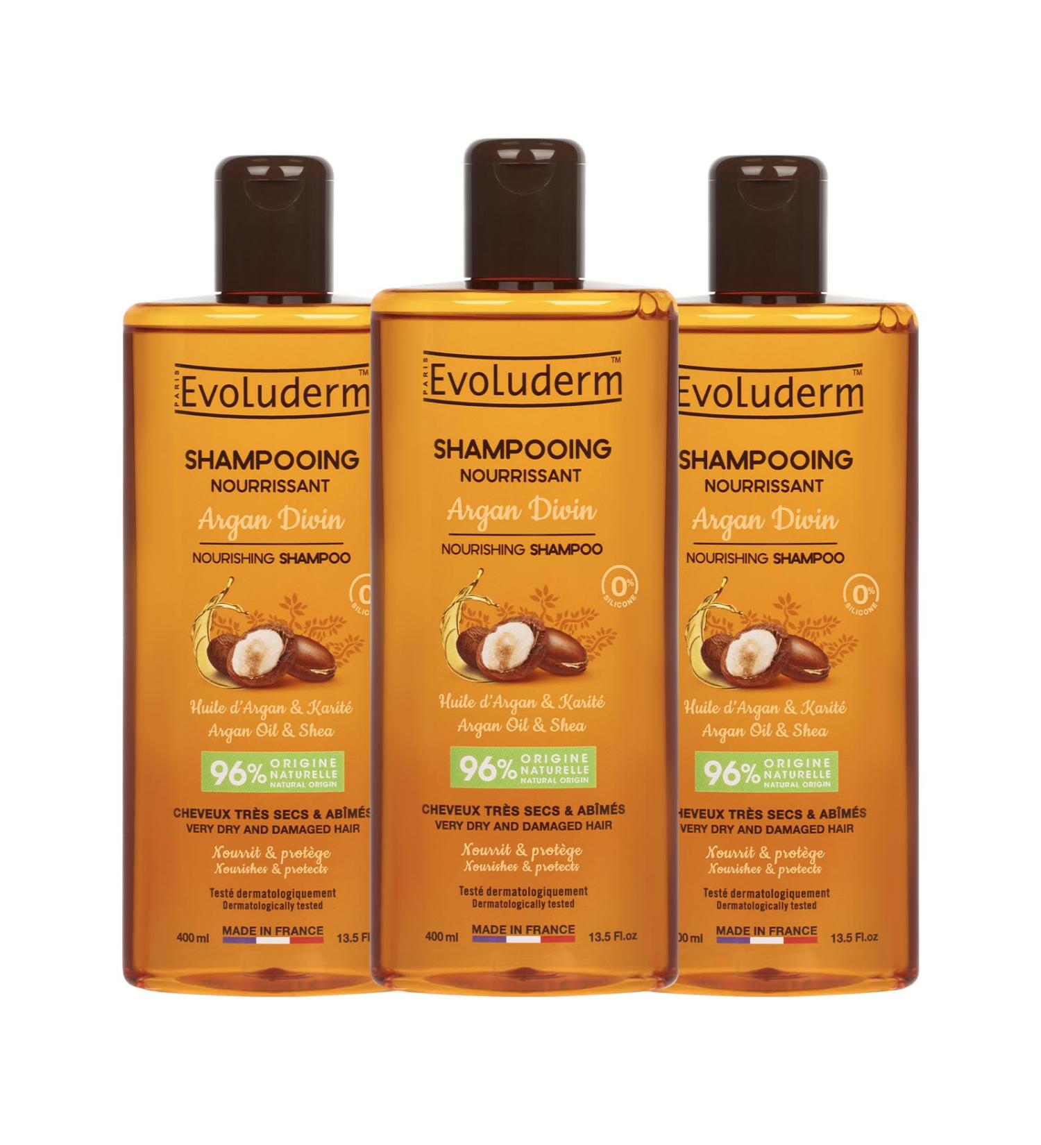  Evoluderm EVOLUDERM - Divine Argan Nourishing Shampoo - 400 ml - 96% natural origin - Made in France - Pack of 3 x 400 ml - Buy Online on GoSupps.com