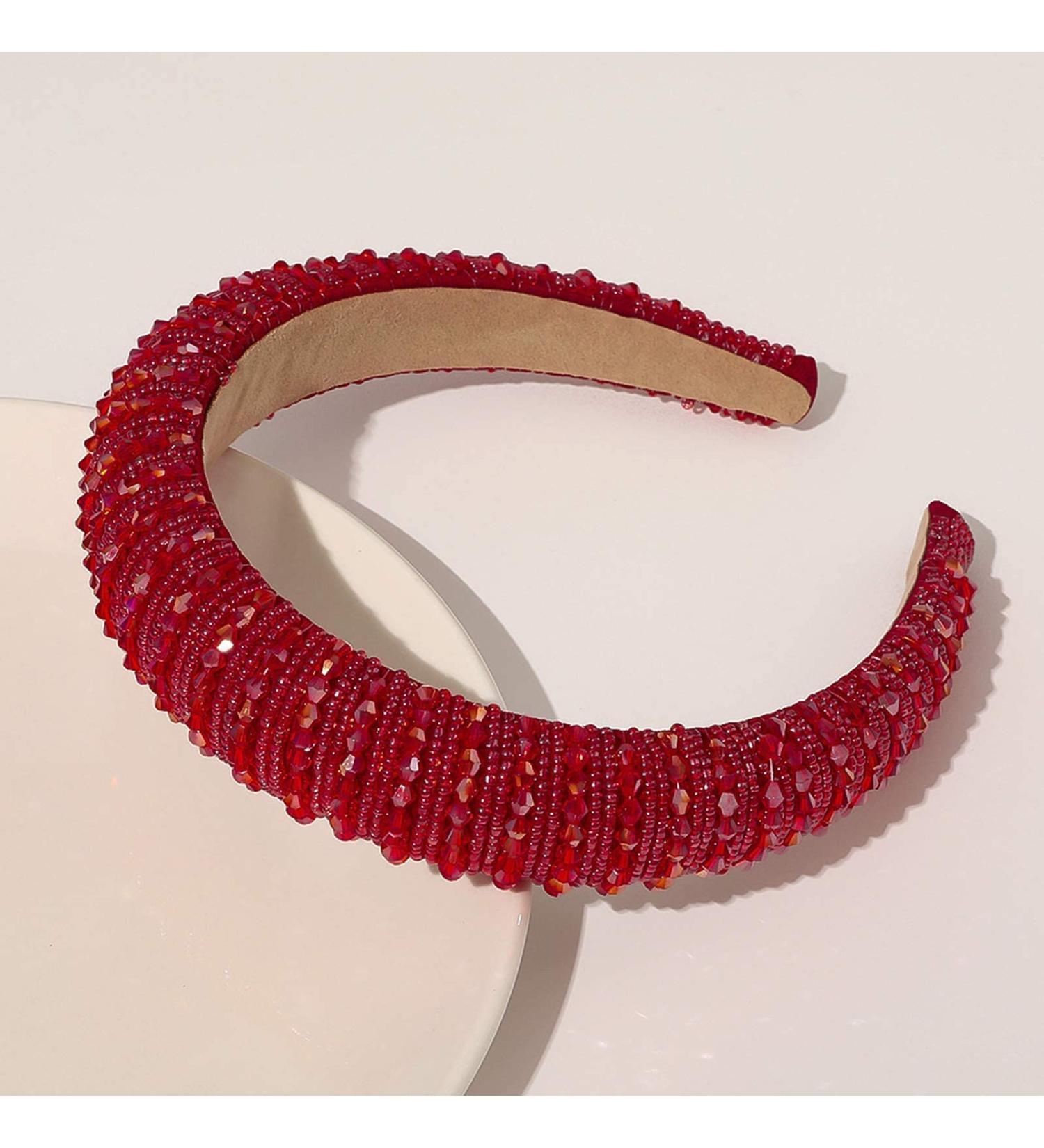 Baroque Rhinestone Crystal Diamond Headband - Red | Wide Glitter Beaded Hairband for Women & Girls - Buy Online on GoSupps.com