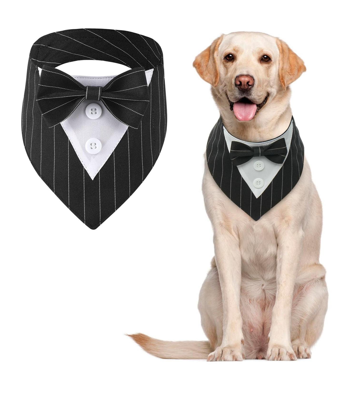 Maustlie Dogs Smoking Bandana - Adjustable Pet Triangle Scarf for Weddings & Birthdays | Stylish Black Stripe Design - Buy Online on GoSupps.com