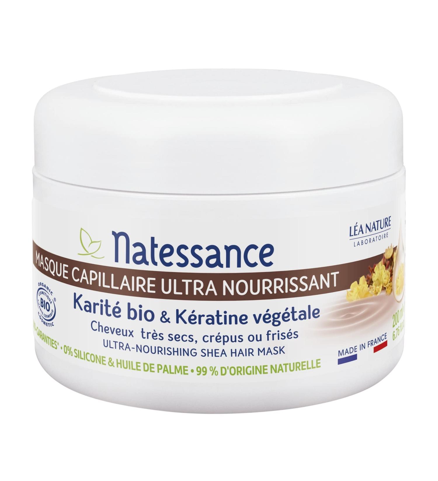 Natessance Ultra-Caring Hair Mask - Organic Shea & Herbal Keratin for Very Dry/Frizzy Hair - 200ml | Palm Oil & Silicone Free | Certified Organic Cosmos - Buy Online on GoSupps.com
