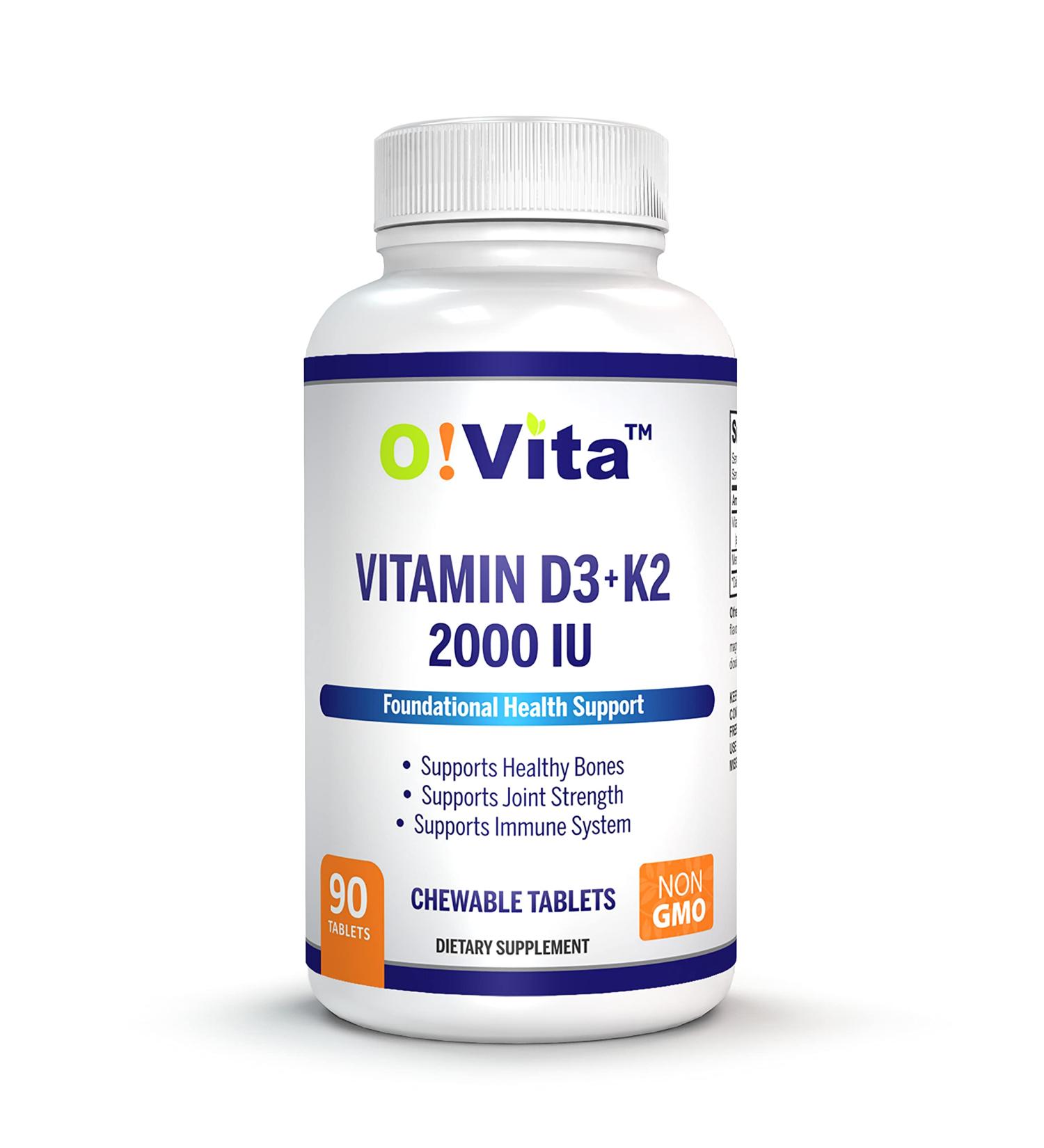 VITA Vitamin D3 + K2 2000IU Chewable Tablets | Joint & Bone Health Support | 90 Vegan Chewables - Buy Online on GoSupps.com