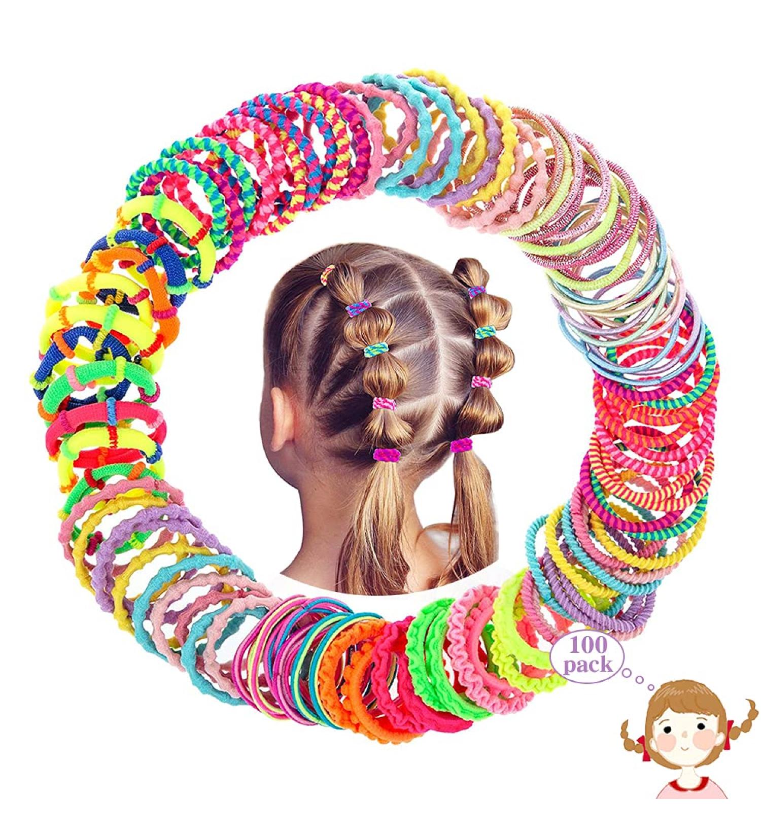 100 Pcs Mini Hair Bands for Girls - Colorful Hair Ties for Kids and Toddlers - Buy Online on GoSupps.com