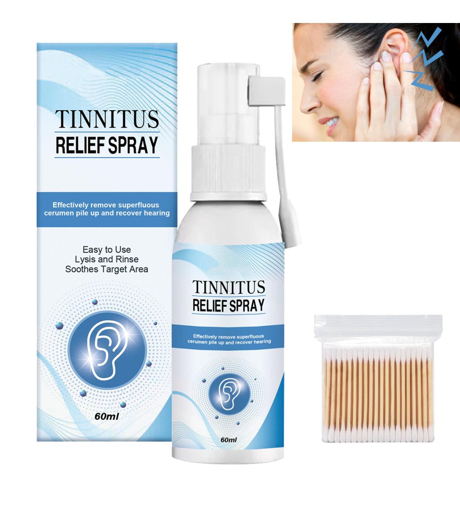 KOAHDE Tinnitus Relief Spray 60ml + 100 Cotton Swabs | Ear Ringing & Noise Care | Tinnidrop Ear Drops for Discomfort Relief - Buy Online on GoSupps.com