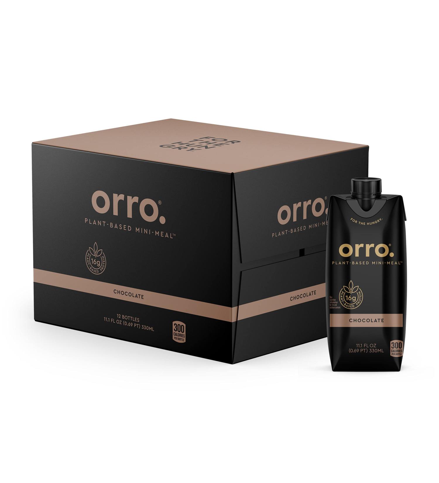 Orro Plant Based Meal Replacement Drink - Chocolate Flavor - 16g Protein - 23 Vitamins & Minerals - No Soy, Dairy, Artificial Sweeteners - 11.1 fl oz (Pack of 12) - Buy Online on GoSupps.com
