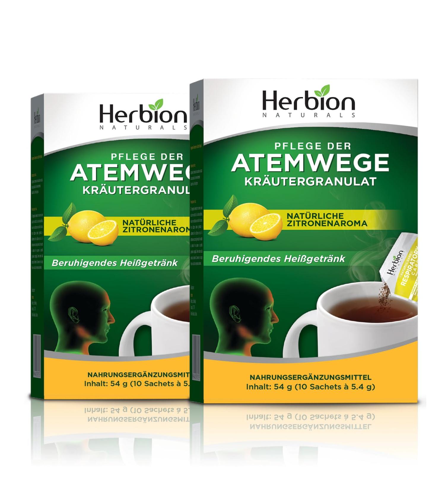Herbion Naturals respiratory care granules with natural lemon flavor 10 portion sachets promotes healthy functioning of the respiratory tract optimizes the immune system pack of 2 - Buy Online on GoSupps.com