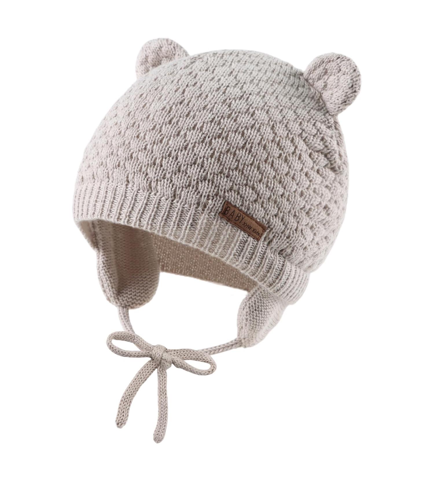 XIAOHAWANG Baby Boy Knit Beanie Hat | Cute Bear Infant Toddler Girl Hat | Autumn Winter 0-6 Months Beige - Buy Online on GoSupps.com