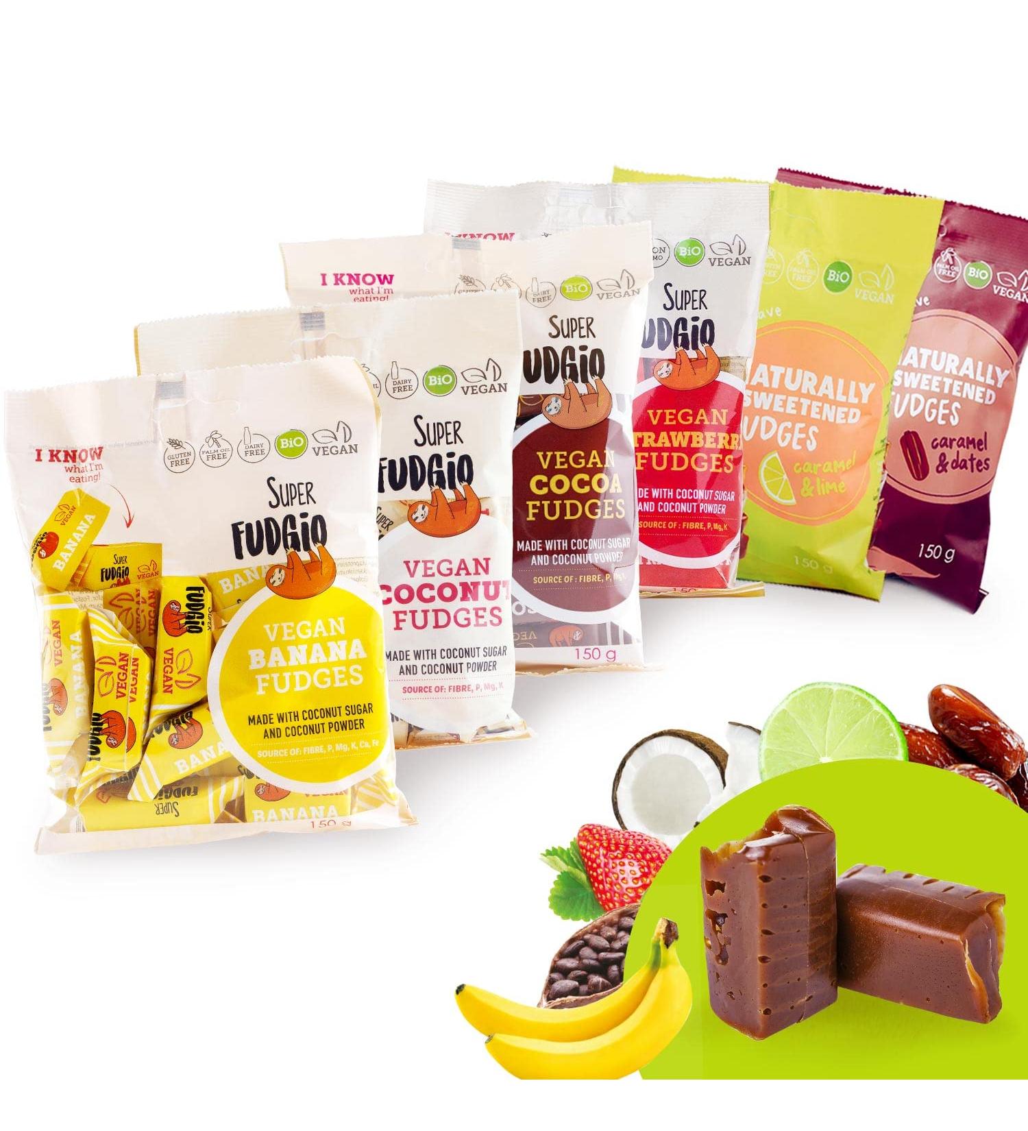 SUPER FUDGiO Vegan and gluten-free organic sweets - fruity mix - Candy made from natural ingredients - with 100% organic coconut - Buy Online on GoSupps.com