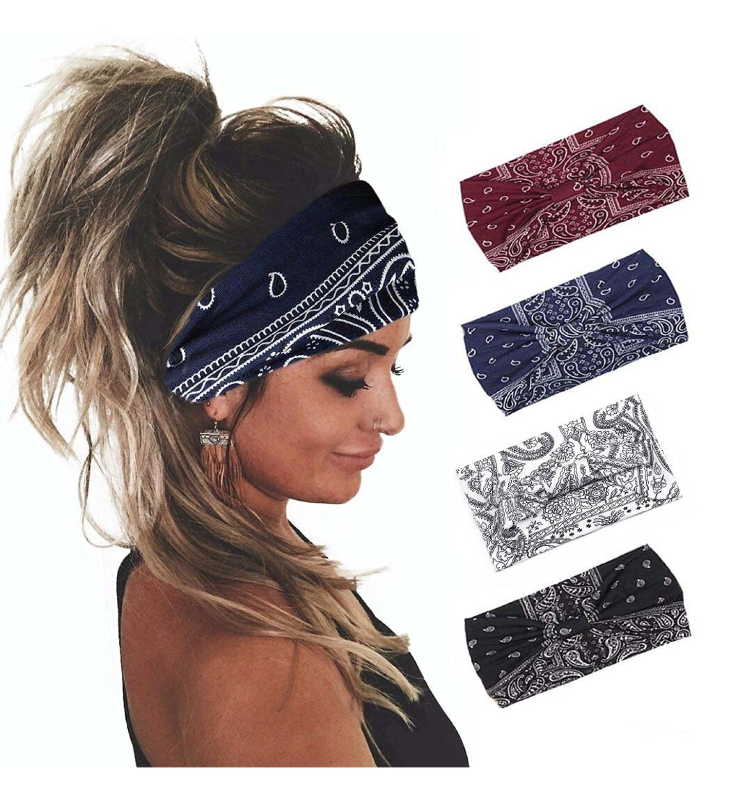 Yean Boho Wide Headbands Black - Pack of 4 | Stylish Elastic Turbans for Women and Girls - Buy Online on GoSupps.com