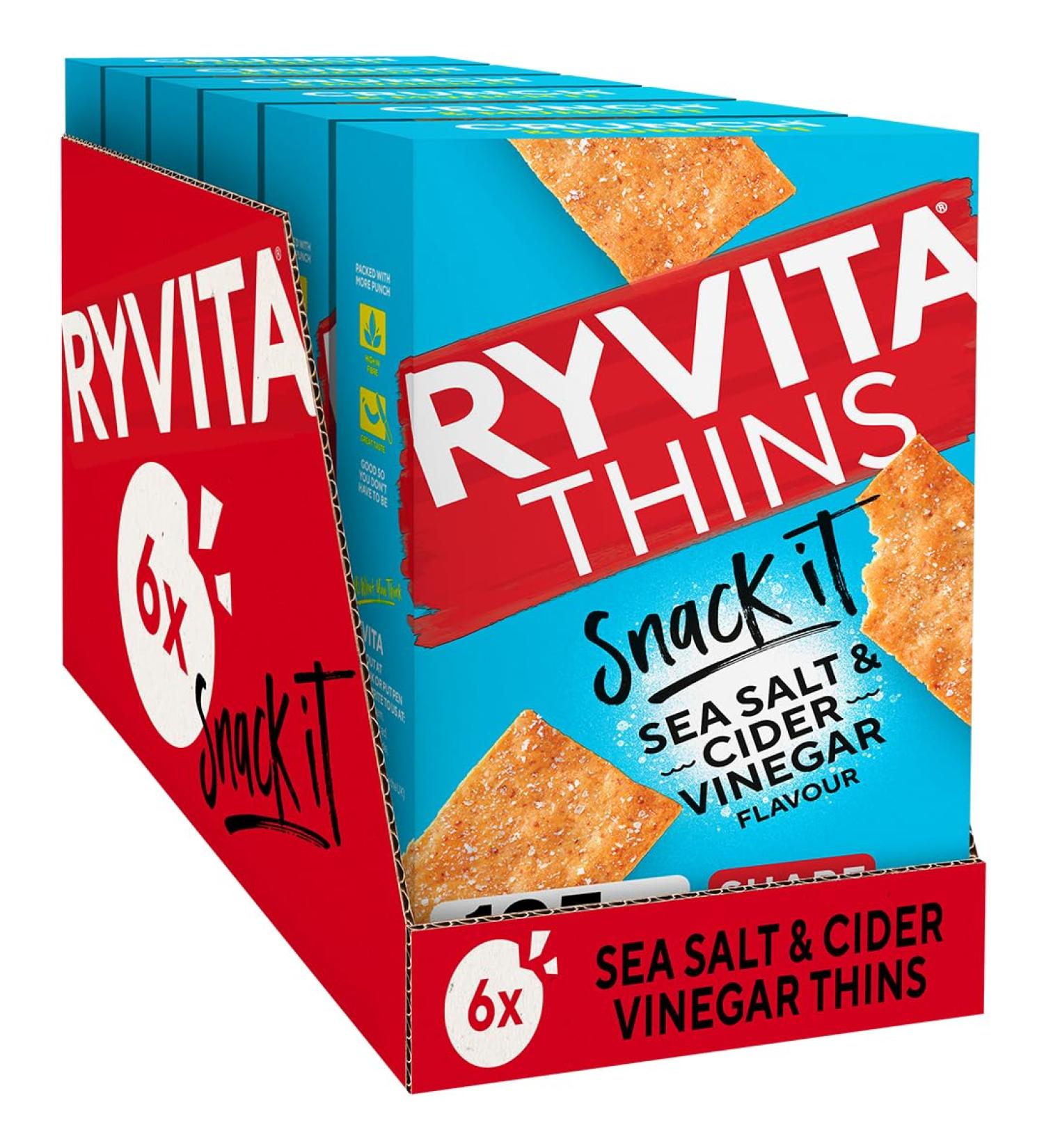 Ryvita Thins Snack It Sea Salt & Cider Vinegar Flvour 125g Pack of 6 Sea salt and Cider Vinegar 125.00 g (Pack of 6) - Buy Online on GoSupps.com