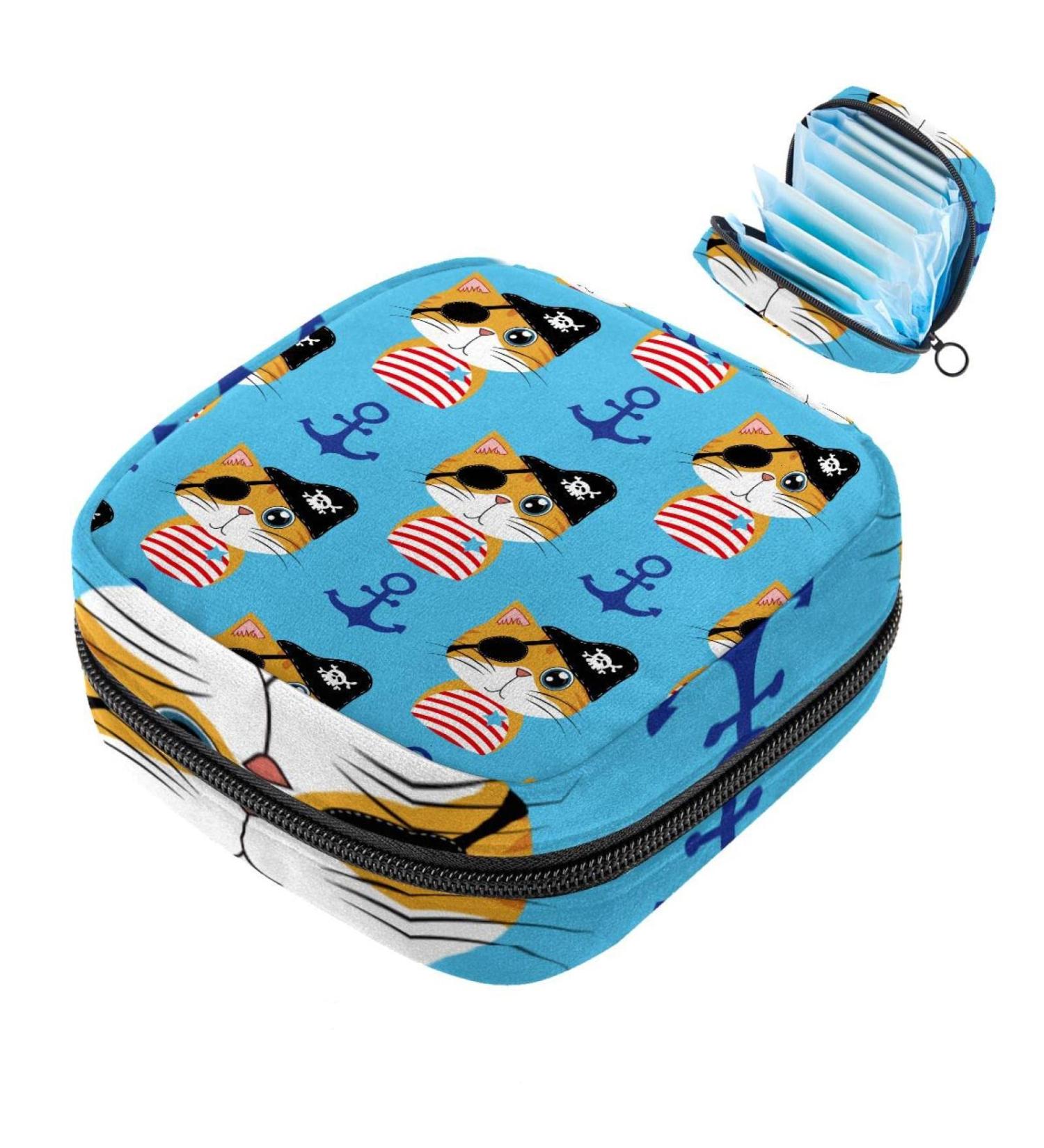 Large Capacity Women s Band Storage Bag & Menstrual Cup Organizer - Travel Makeup Organizer with Pirate Ship Anker Cat Design - Buy Online on GoSupps.com
