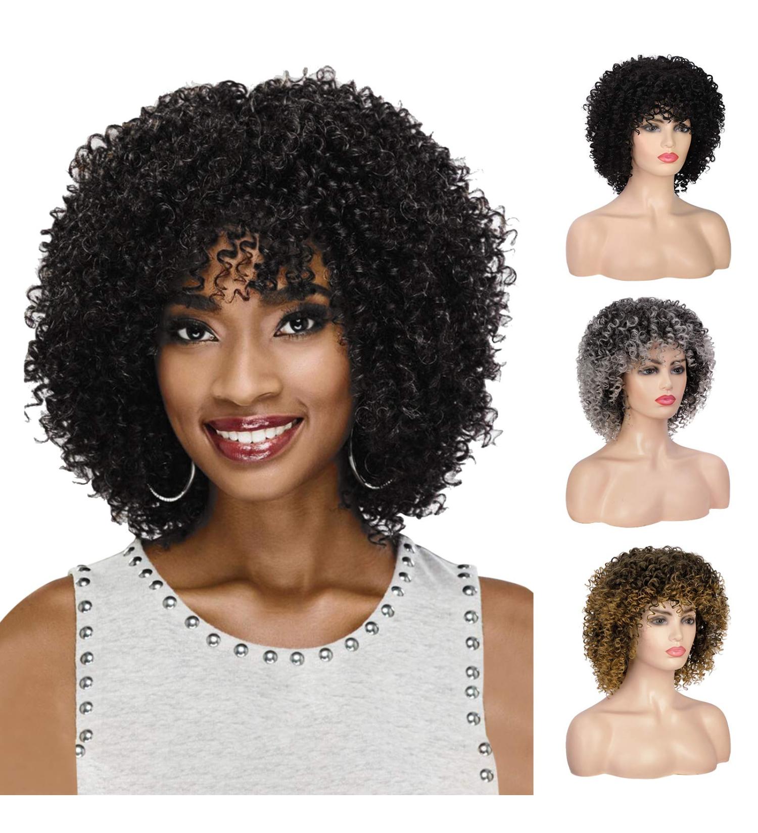 PEACOCO Short Afro Jerry Curl Wig for Black Women - Natural Synthetic Hair Wig for African American Women - Perfect for Daily Wear and Parties with Wig Cap (1B) - Buy Online on GoSupps.com