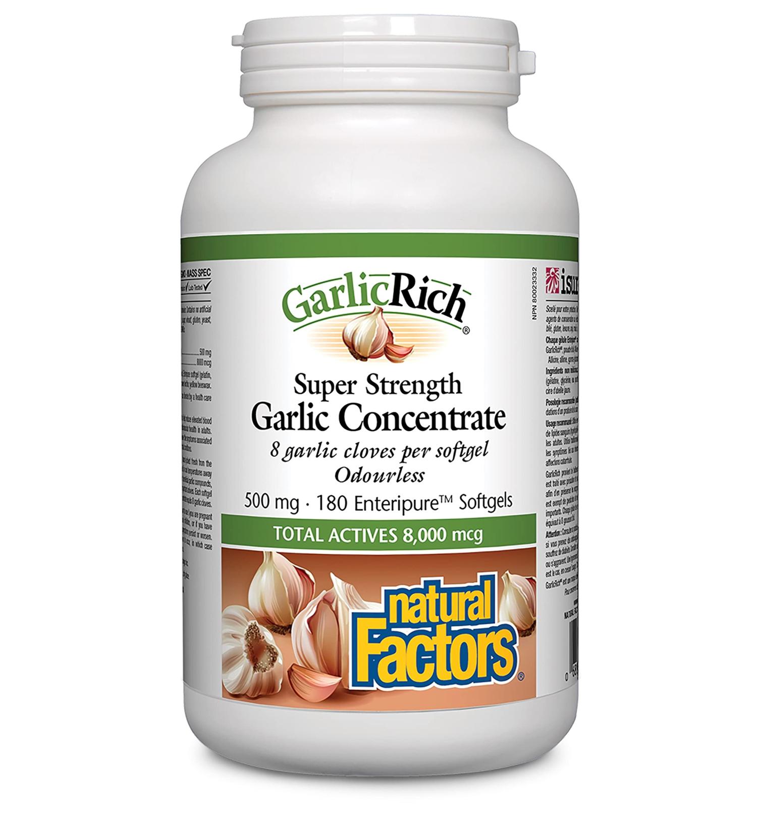 Natural Factors GarlicRich Super Strength 500 mg - 180 Enteric Coated Softgels for Heart Health - Buy Online on GoSupps.com