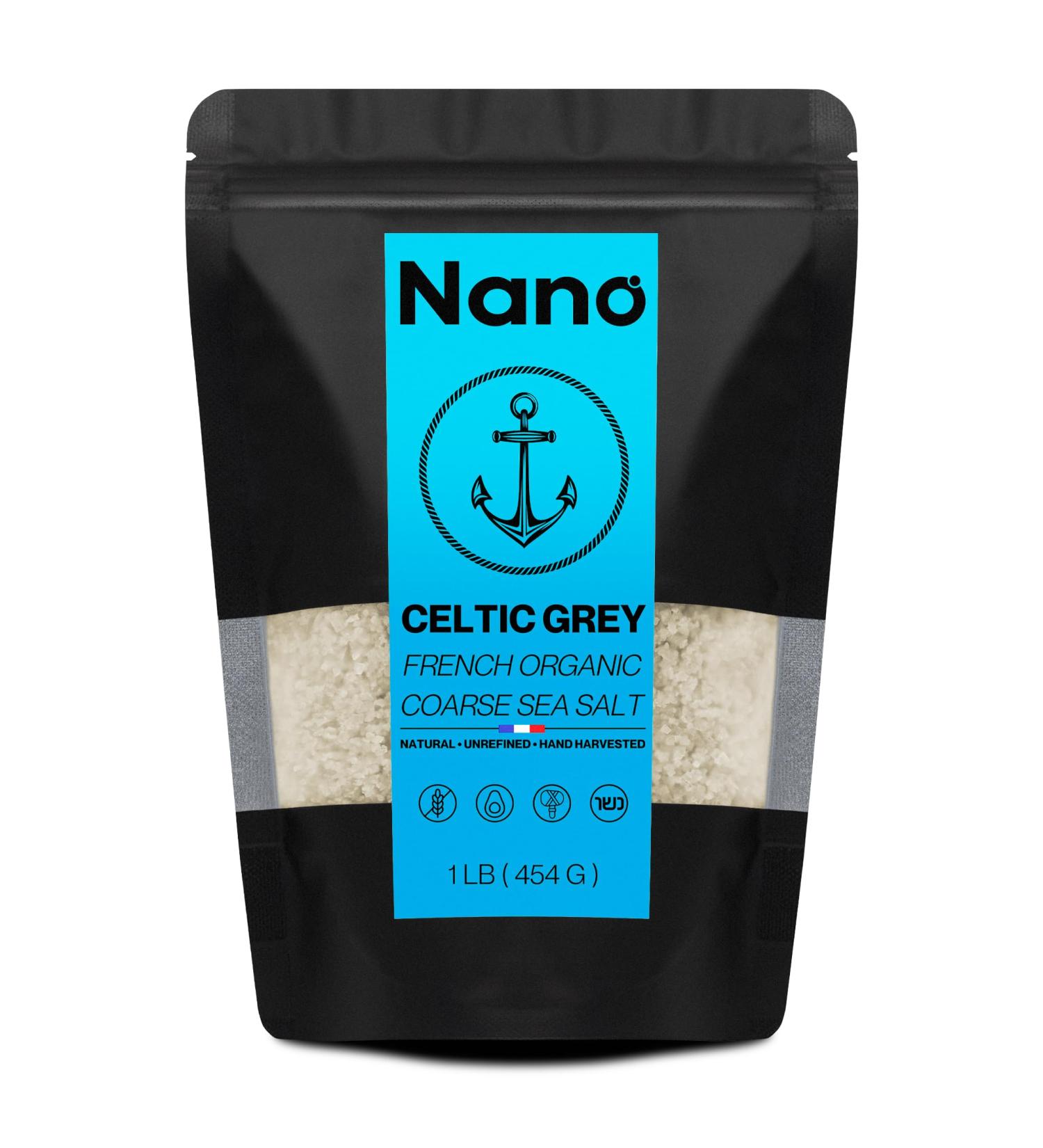 NANO Celtic Grey Sea Salt Organic Coarse 82 MINERALS | 1 lb (454g) Resealable Bag | Additive & Microplastic Free Low in Sodium | Perfect for Hydration Cooking Baking & Seasoning - Buy Online on GoSupps.com