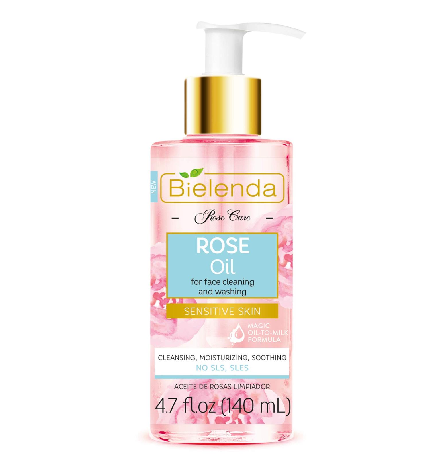 Rose Care Cleansing Face Oil Anti-aging with Hyaluronic Acid for Delicate and Sensitive Skin 140ml Bielenda - Buy Online on GoSupps.com