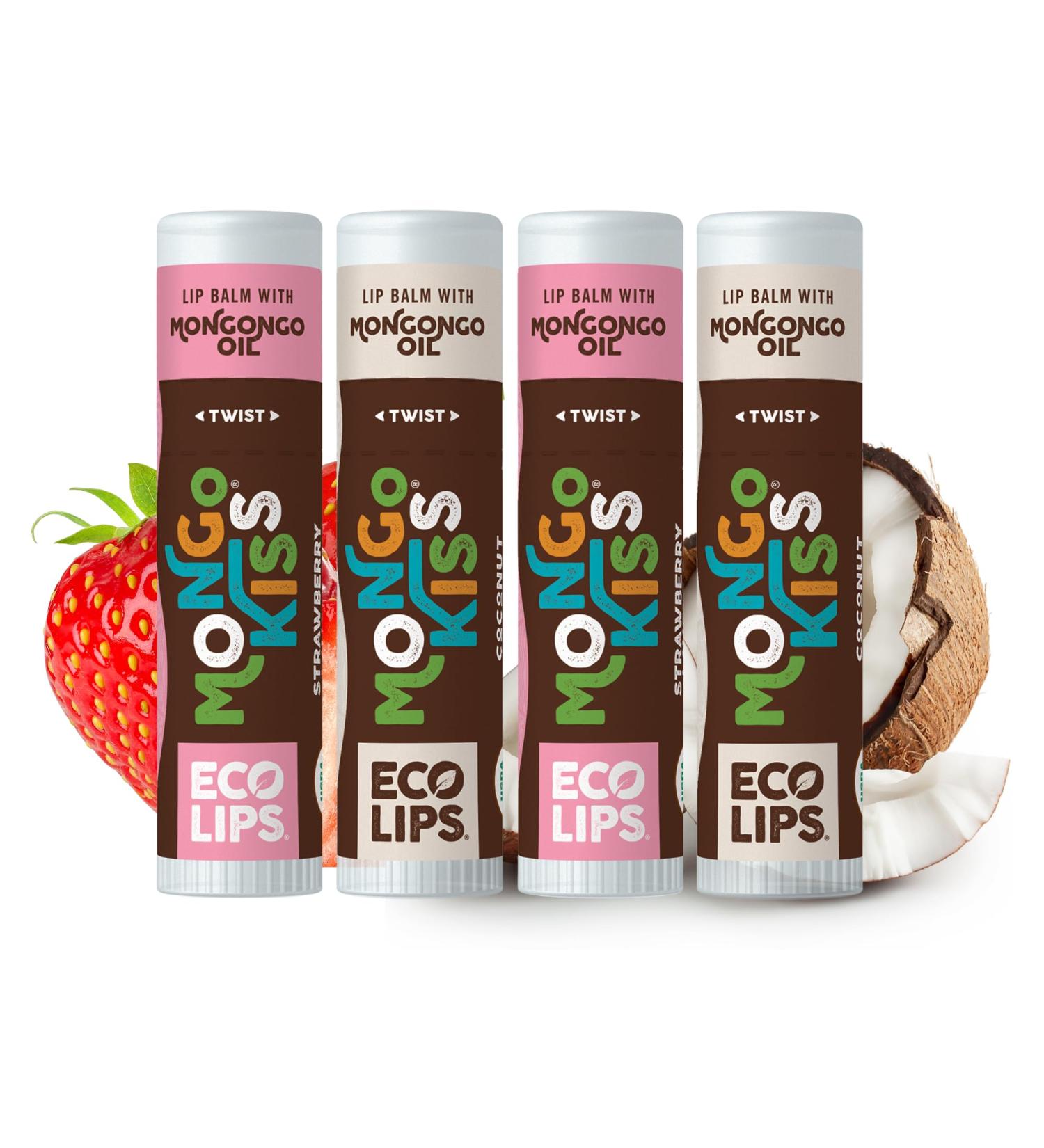 Eco Lips Mongo Kiss Organic Lip Balm 4-Pack Strawberry Lavender & Coconut Flavor | Ultra-Moisturizing USDA Organic Lip Care | Made in USA Cruelty-Free (0.25 oz.) - Buy Online on GoSupps.com