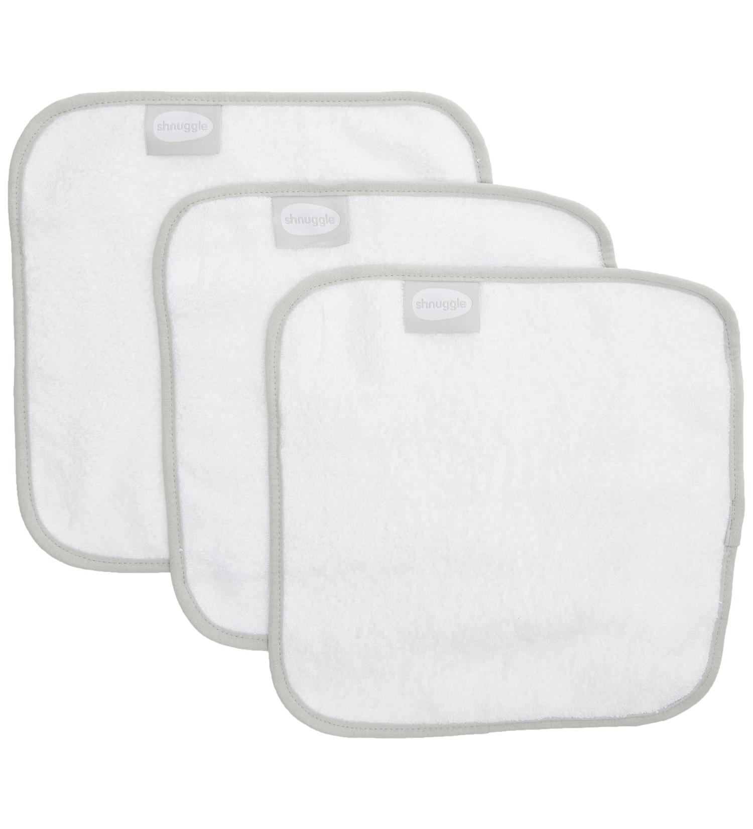 Shnuggle Baby Wash Cloths White | 3 Pack Bamboo Cotton Cloths | Ultra Soft & Gentle | 26x26cm | Sensitive Skin Friendly - Buy Online on GoSupps.com