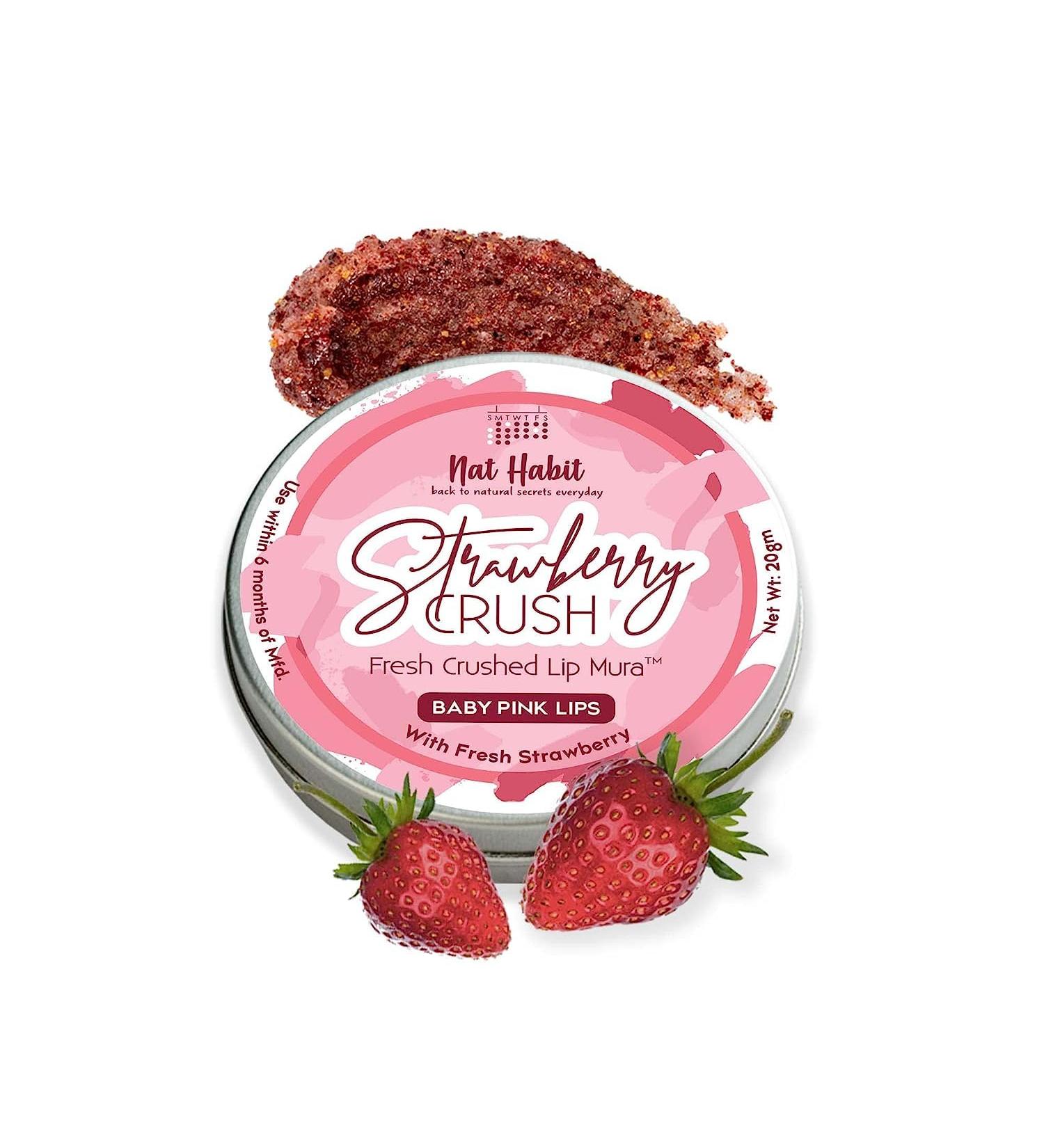 Strawberry Crush Lip Scrub & Mask | Natural Ayurvedic Lip Care for Lightening Dark Lips | Fresh Kitchenmade with Ghee & Honey - Buy Online on GoSupps.com