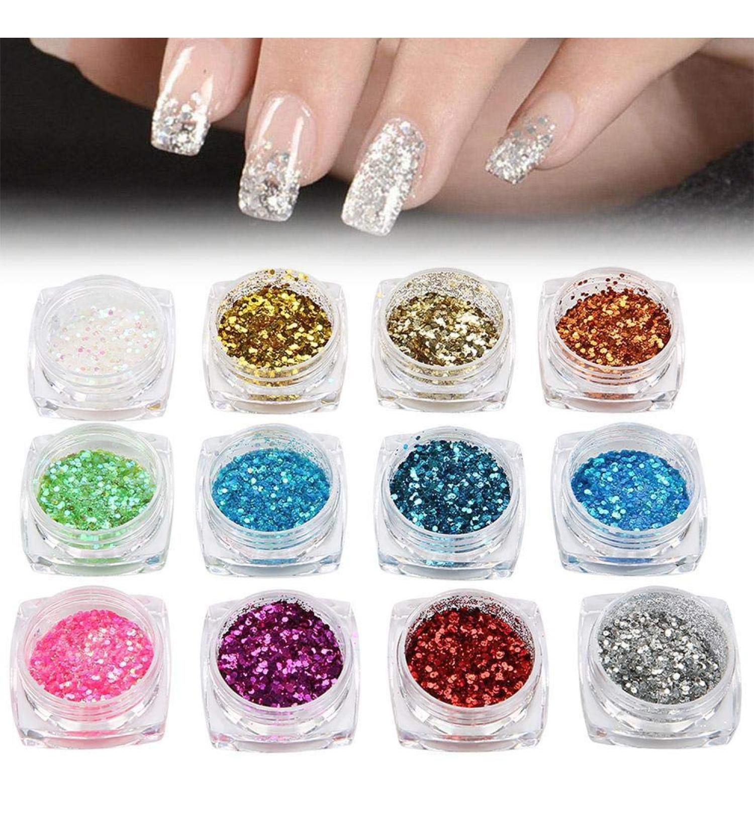 Nail Art Palette Kit - 12 Boxes Geometric Glitter Stickers for DIY Manicure Decoration - Buy Online on GoSupps.com