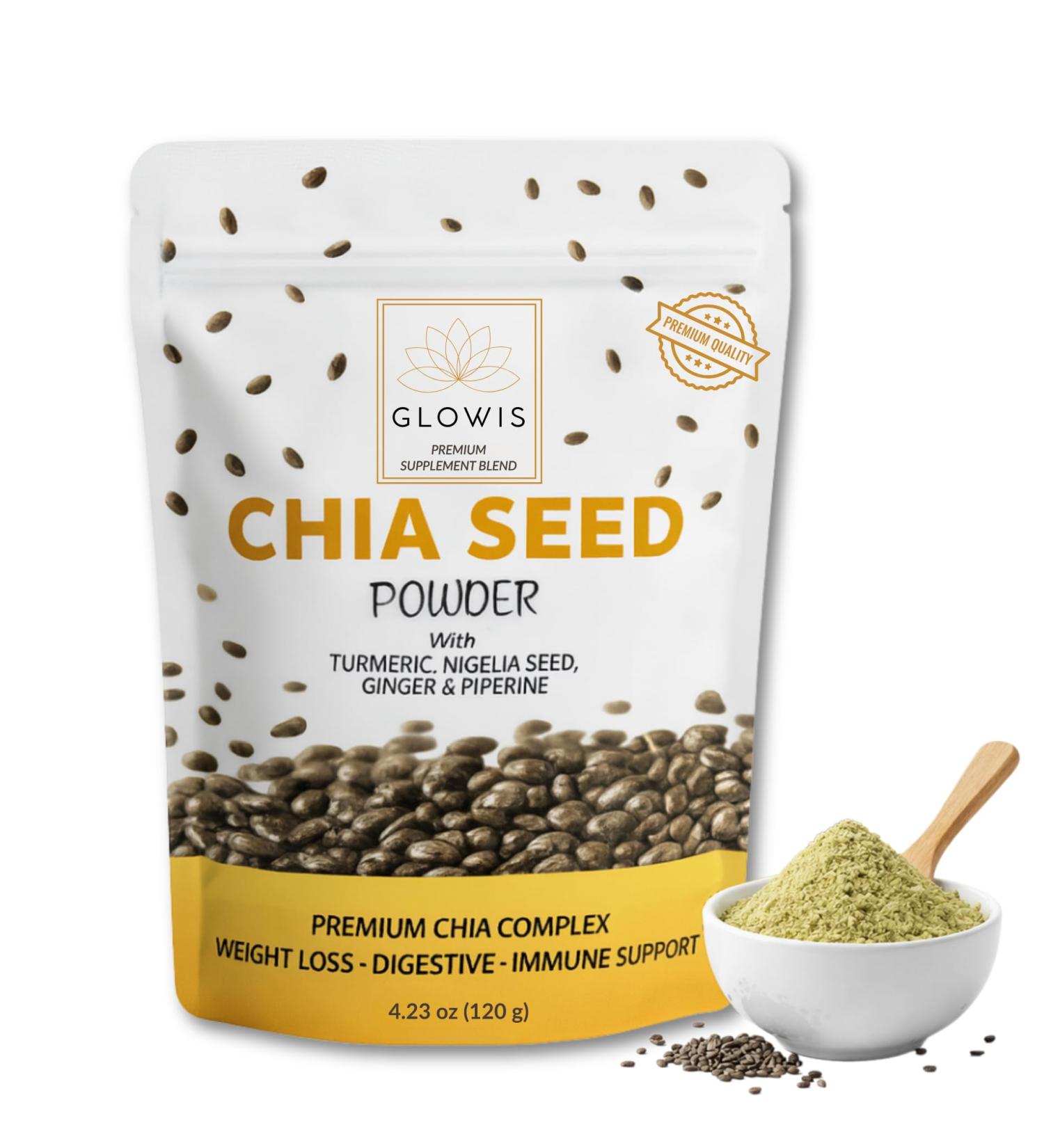 Organic 5-in-1 Chia Seeds Drink Mix Powder with Turmeric & Ginger + Black Seed (Nigella Sativa) & Black Pepper (Piperine) | Fiber + Protein | Appetite & Digestive Support | 4.23 oz (20 Servings) - Buy Online on GoSupps.com