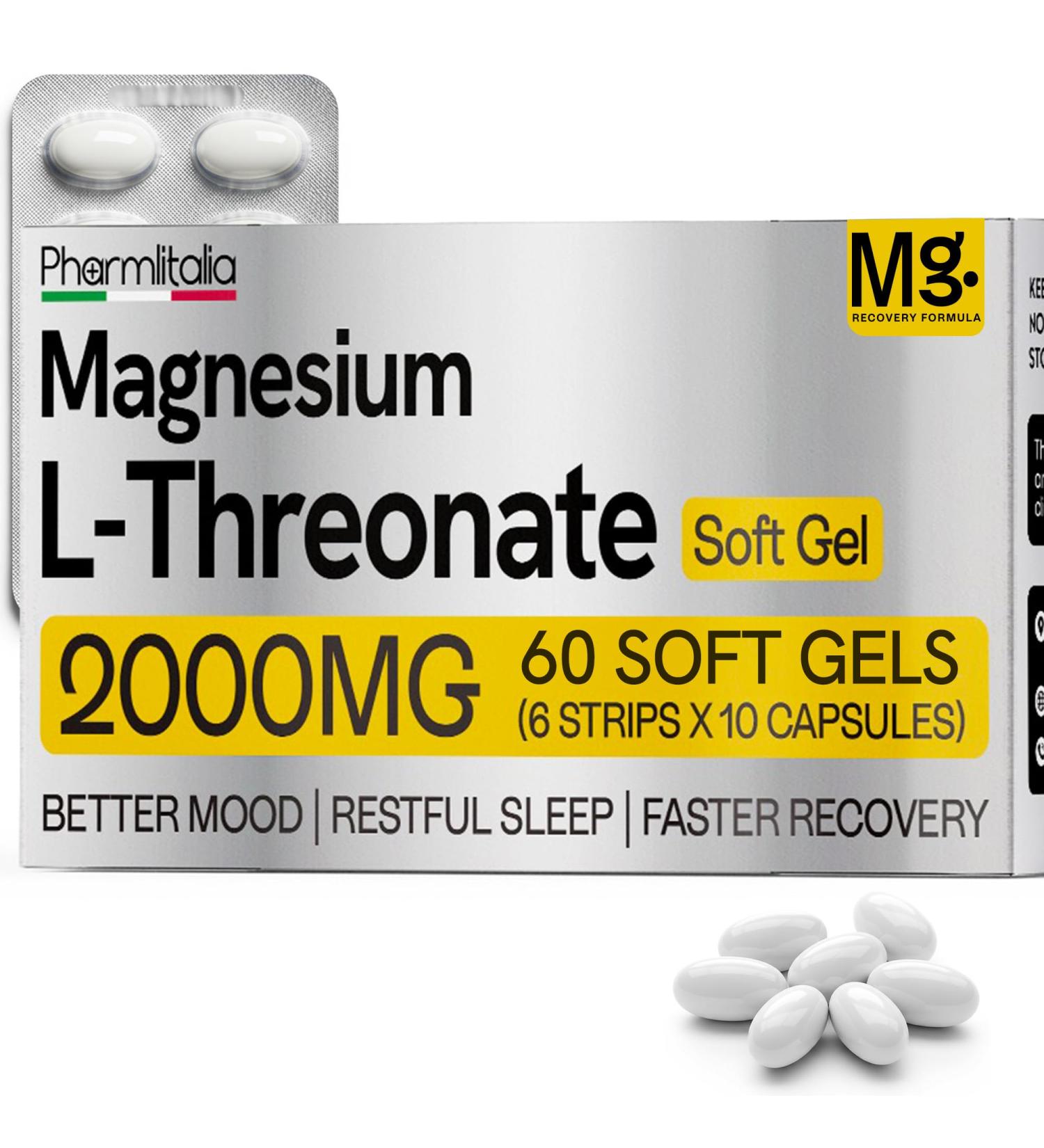 Magnesium L-Threonate Supplement 2000mg Soft Gels - Brain Supplements for Memory and Focus - High Absorption for Better Sleep Muscle and Brain Support - Stress Relief - 60 Count - Buy Online on GoSupps.com