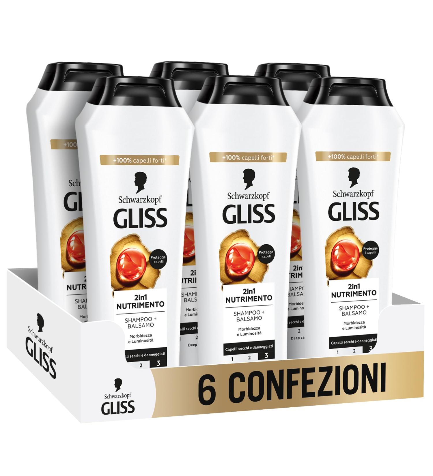  Gliss Gliss Schwarzkopf Gliss 2-in-1 Nutrition Shampoo & Conditioner Healthy Hair Softness and Brightness for Normal Hair with Hydrolyzed Keratin and Floral Nectar Pack of 6 x 250 ml - Buy Online on GoSupps.com