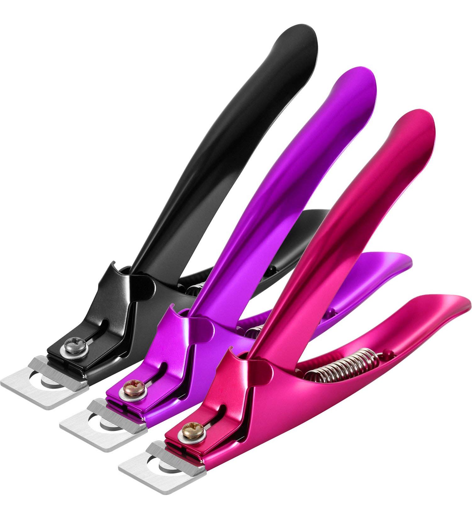 3-Piece Rustproof Stainless Steel False Nail Clipper Set for Acrylic Nails - Manicure Tool Kit for Artificial Gel Nails (Rose Red, Purple, Black) - Buy Online on GoSupps.com